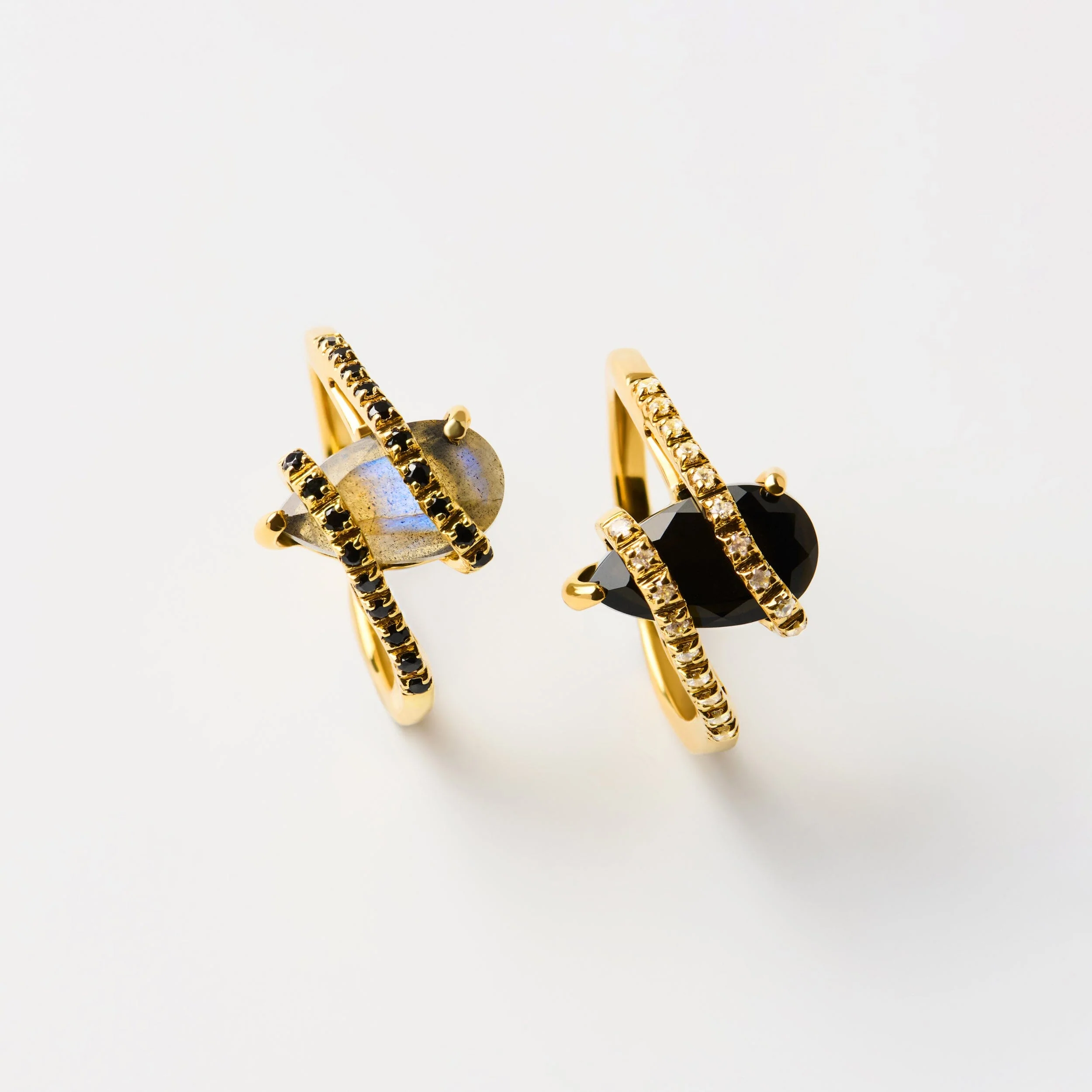 Black Obsidian White Zircon Ring - Bypass - Image 16