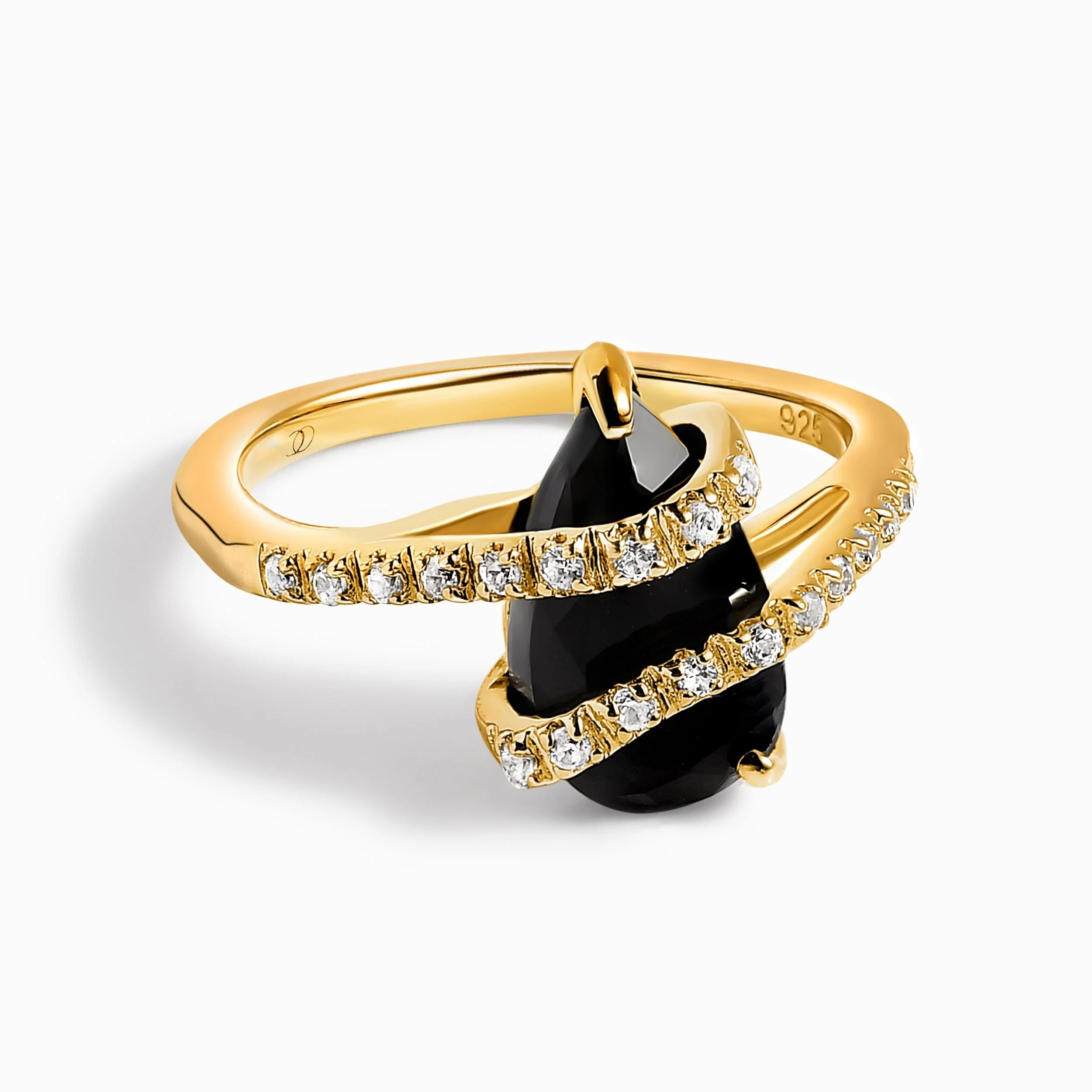 Black Obsidian White Zircon Ring - Bypass - Image 5