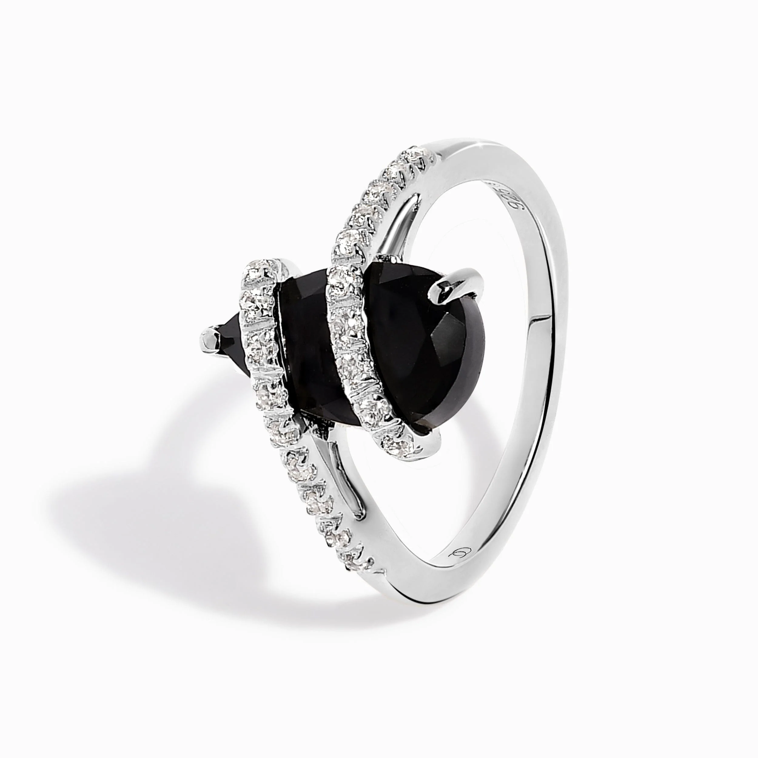 Black Obsidian White Zircon Ring - Bypass - Image 9