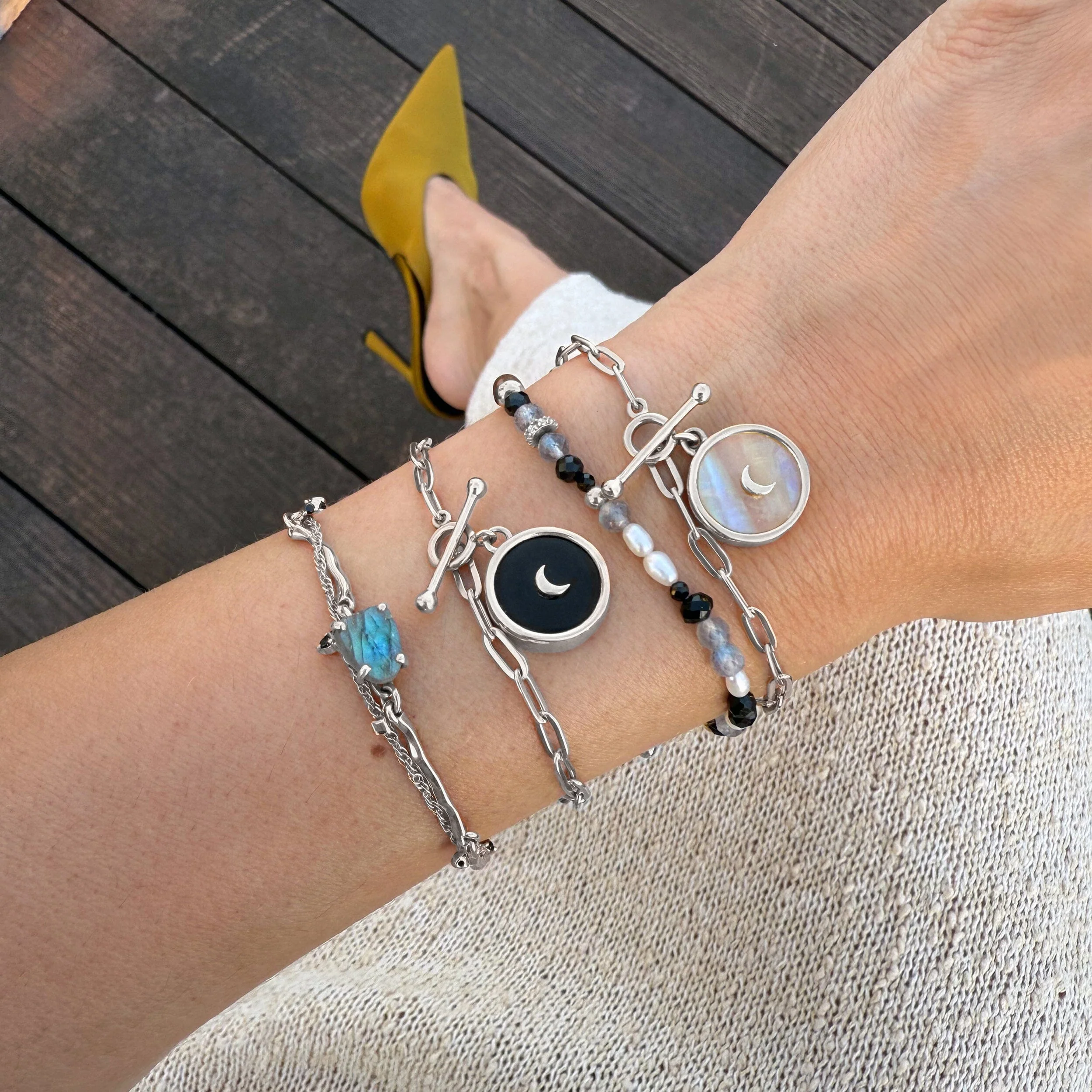 Black Obsidian Widelink T-Lock Bracelet - Dream - Image 9