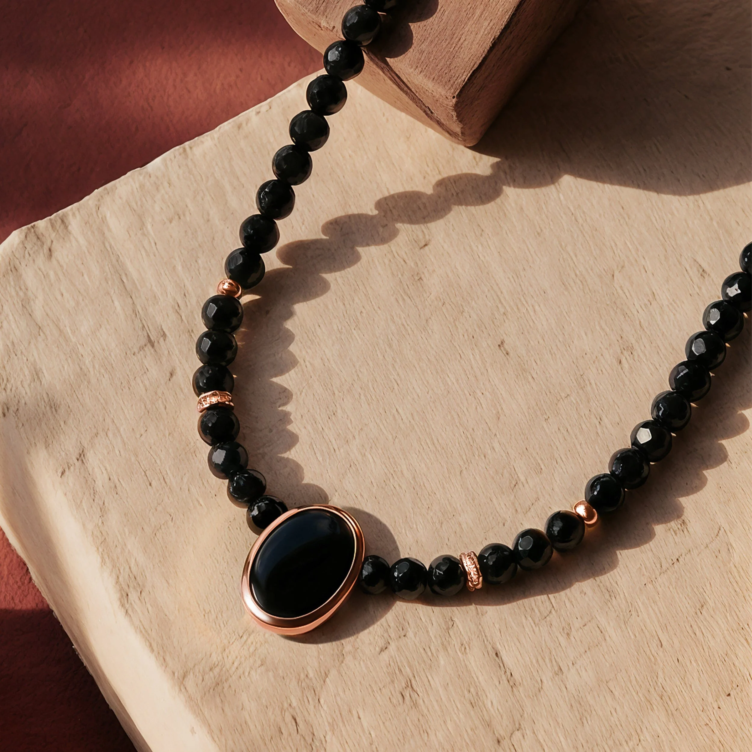 Black Onyx & Black Obsidian Beads Divina Necklace - Enfolded - Image 12