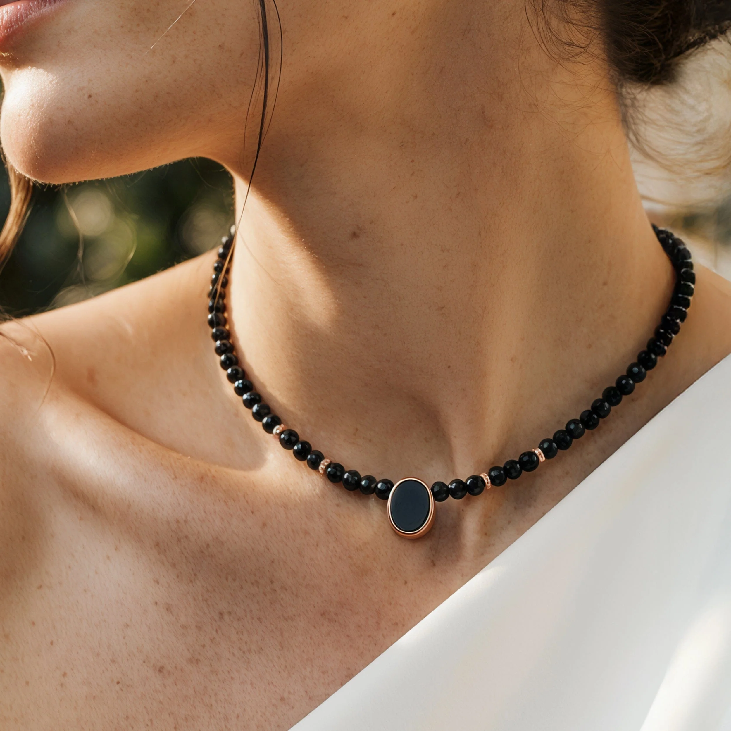 Black Onyx & Black Obsidian Beads Divina Necklace - Enfolded - Image 4