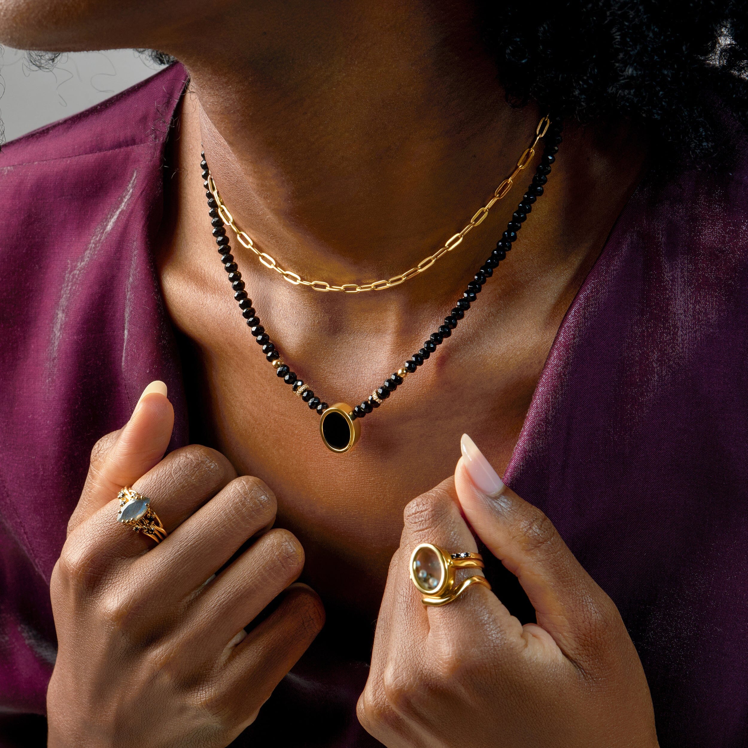 Black Onyx & Black Obsidian Divina Necklace & Widelink Chain - Image 4