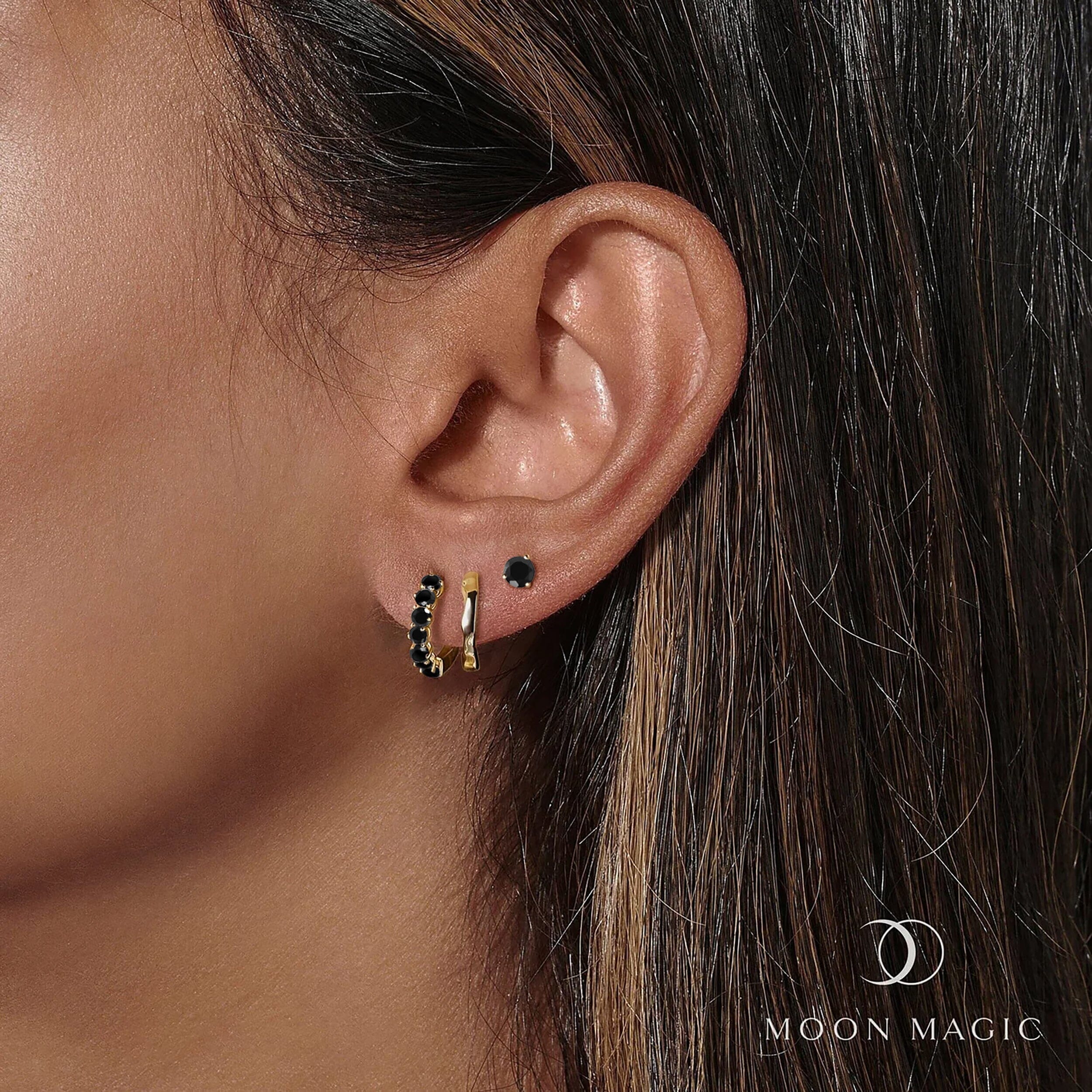 Black Onyx & Black Obsidian Hoop Earring Set - Classic Trio - Image 6