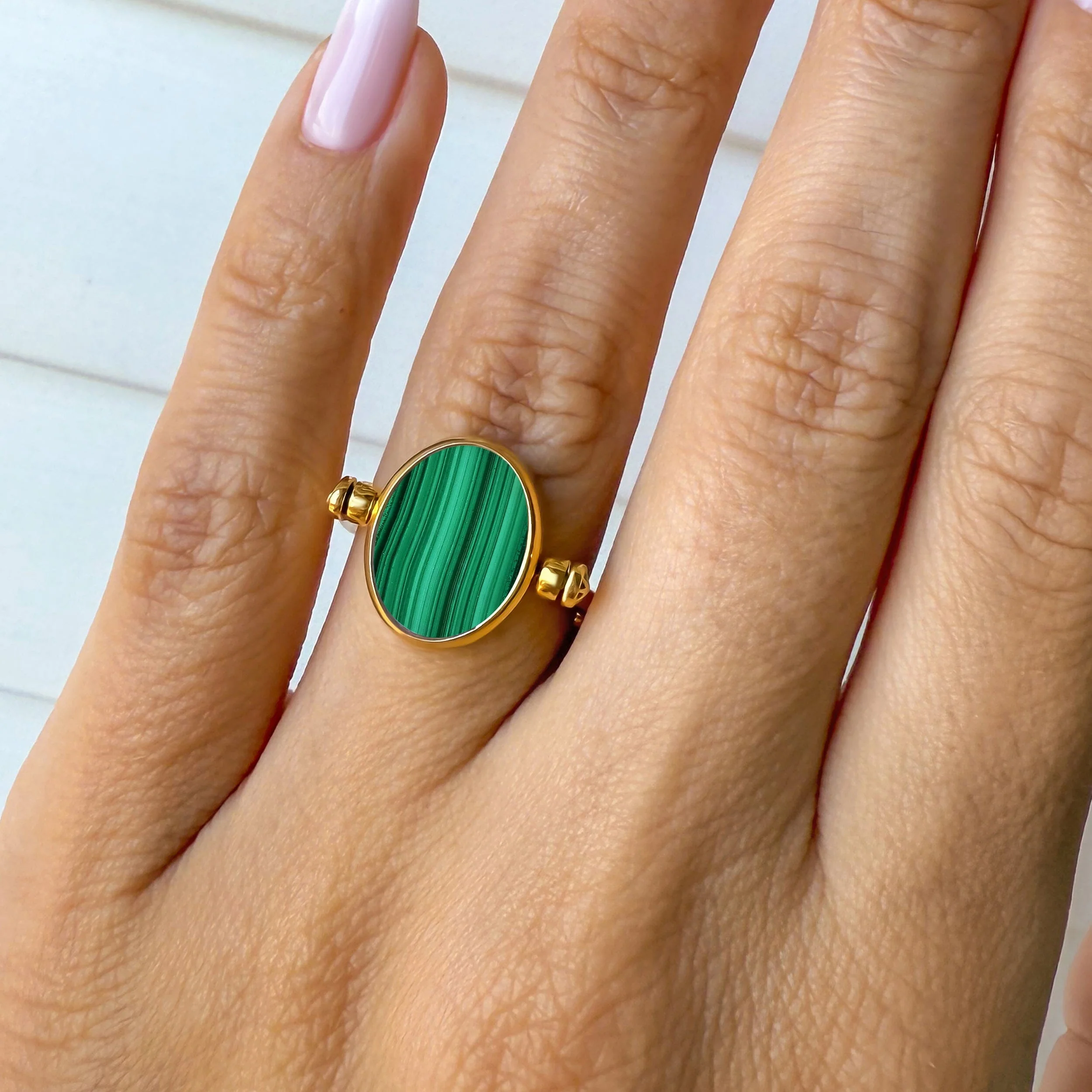 Black Onyx Malachite Fidget Ring - Spinning Enfolded - Image 11