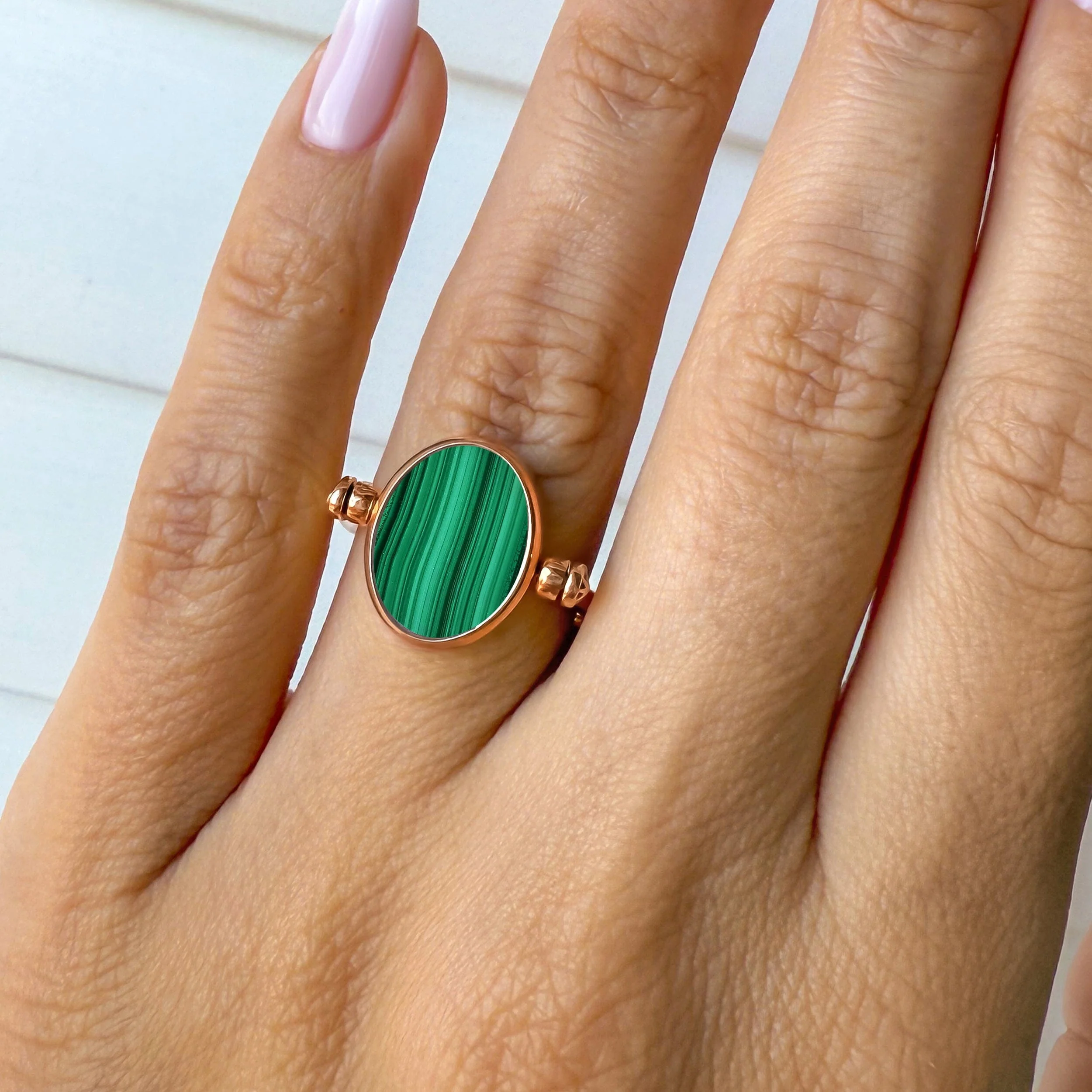 Black Onyx Malachite Fidget Ring - Spinning Enfolded - Image 7