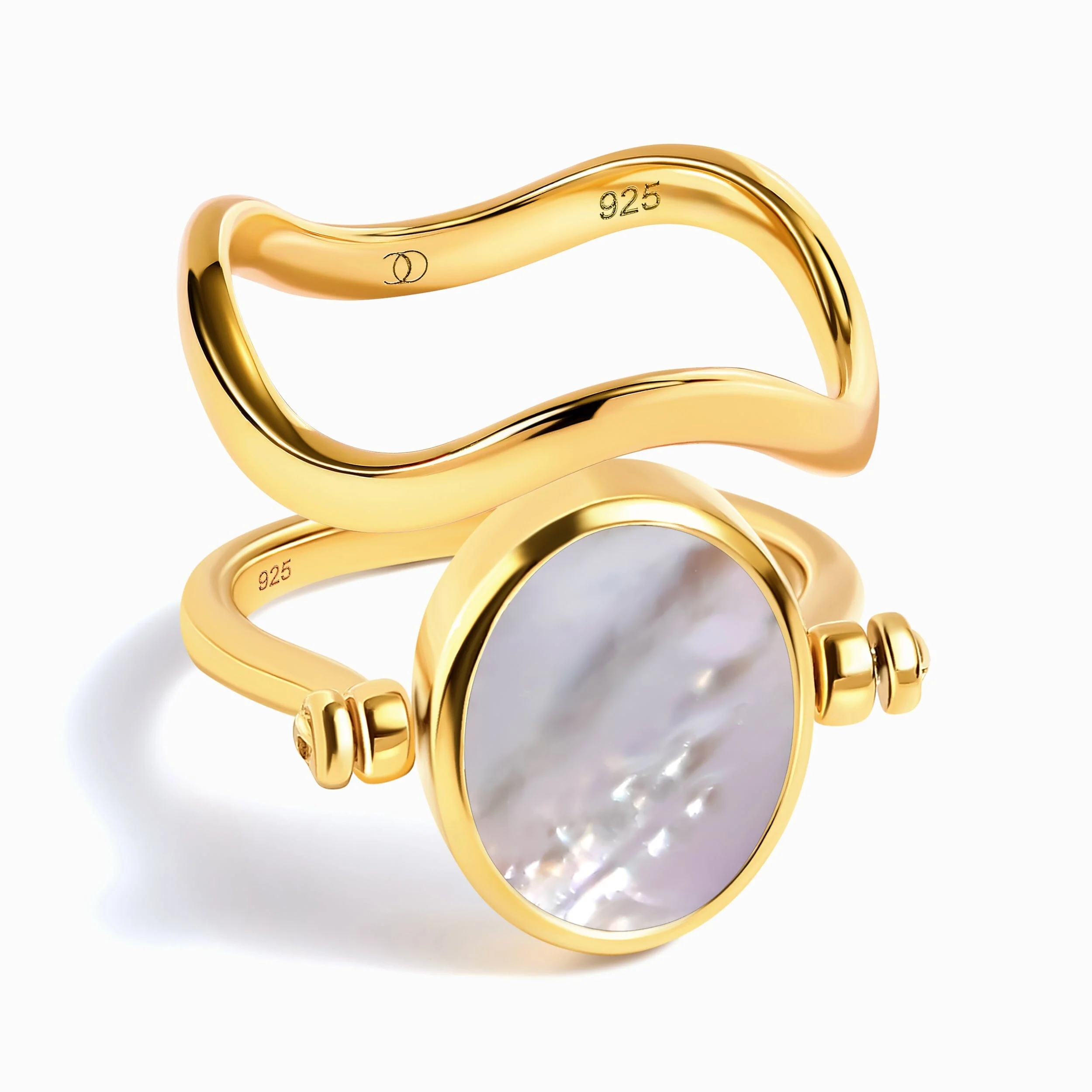 Black Onyx Mother of Pearl Spinning Enfolded Ring & Waves Band - Image 12