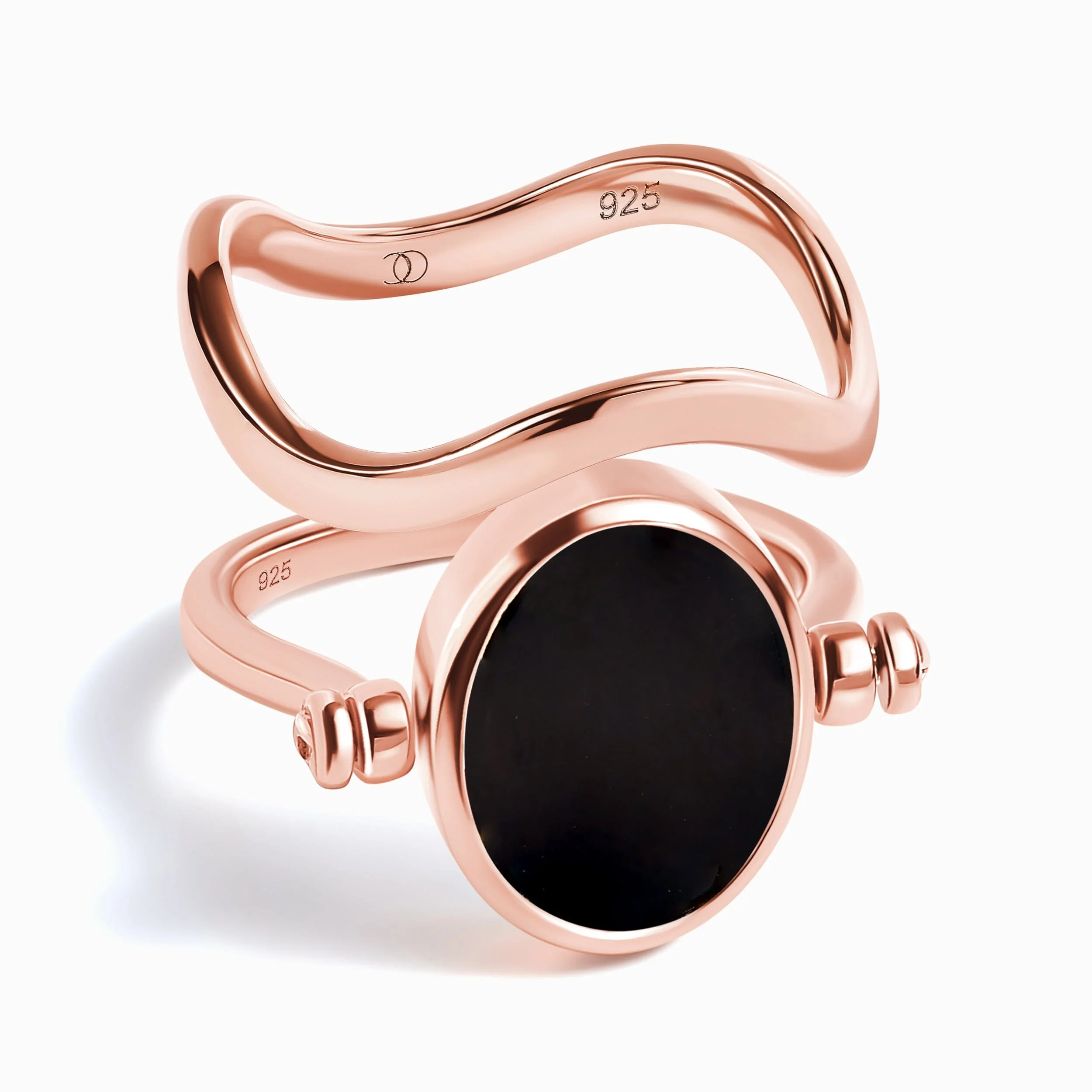 Black Onyx Mother of Pearl Spinning Enfolded Ring & Waves Band - Image 3