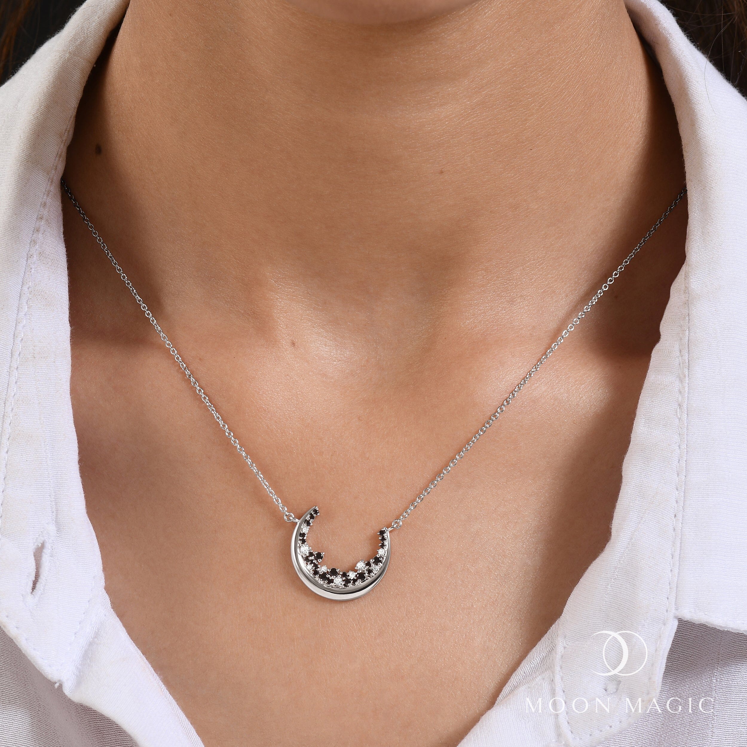 Black Spinel White Zircon Necklace - Lush Luna - Image 2