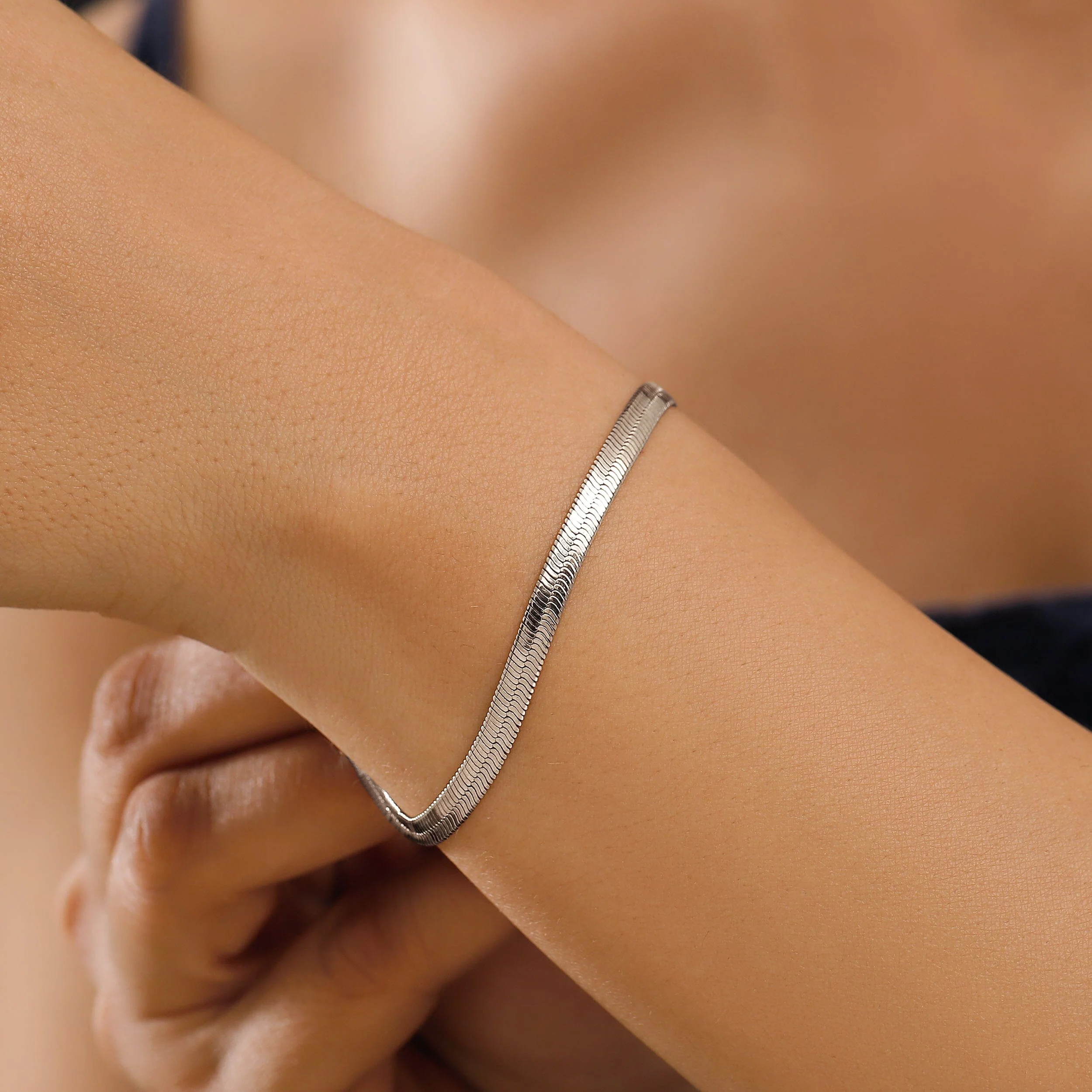 Plain Metal Wristlet - Herringbone Bracelet - Image 2