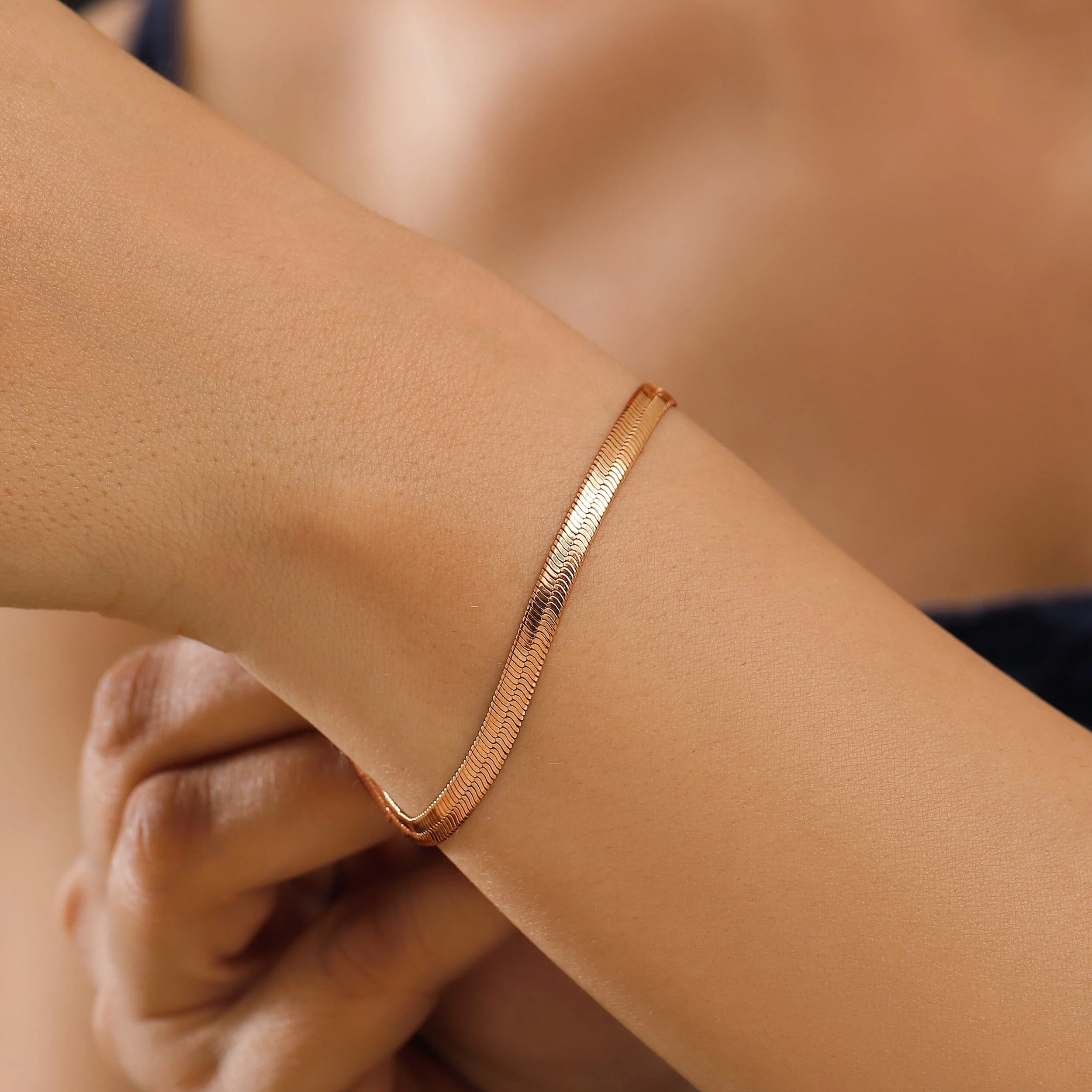 Plain Metal Wristlet - Herringbone Bracelet - Image 6