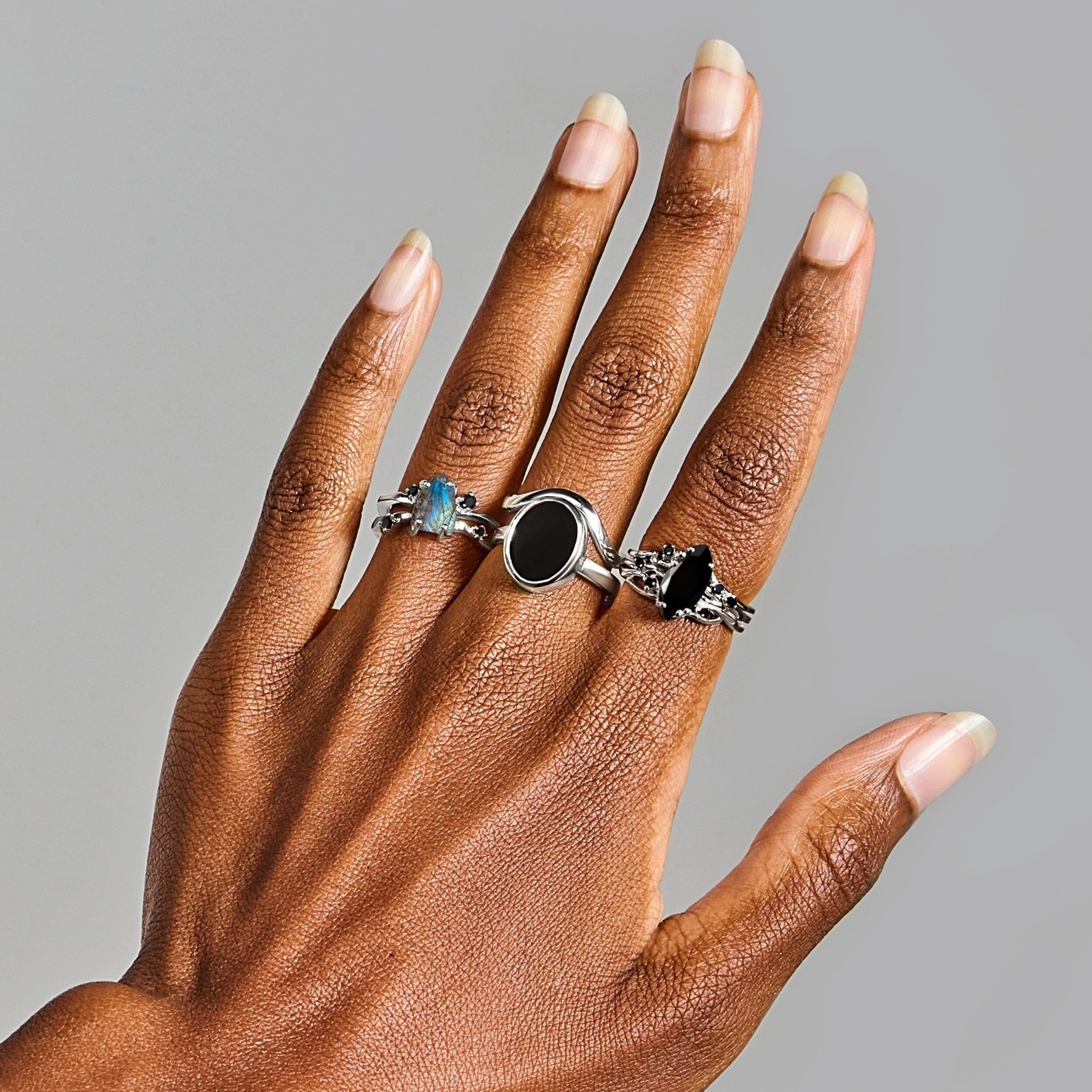 Raw Crystal Ring - Flow Labradorite Black Spinel - Image 12