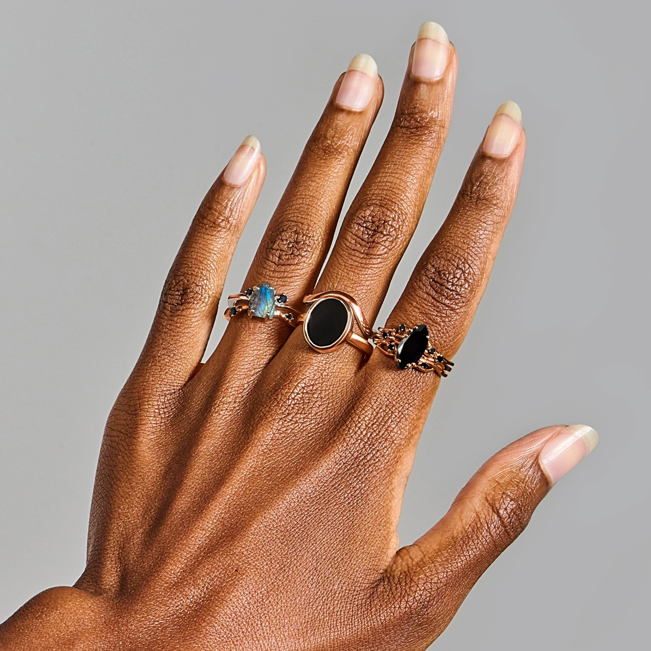 Raw Crystal Ring - Flow Labradorite Black Spinel - Image 16