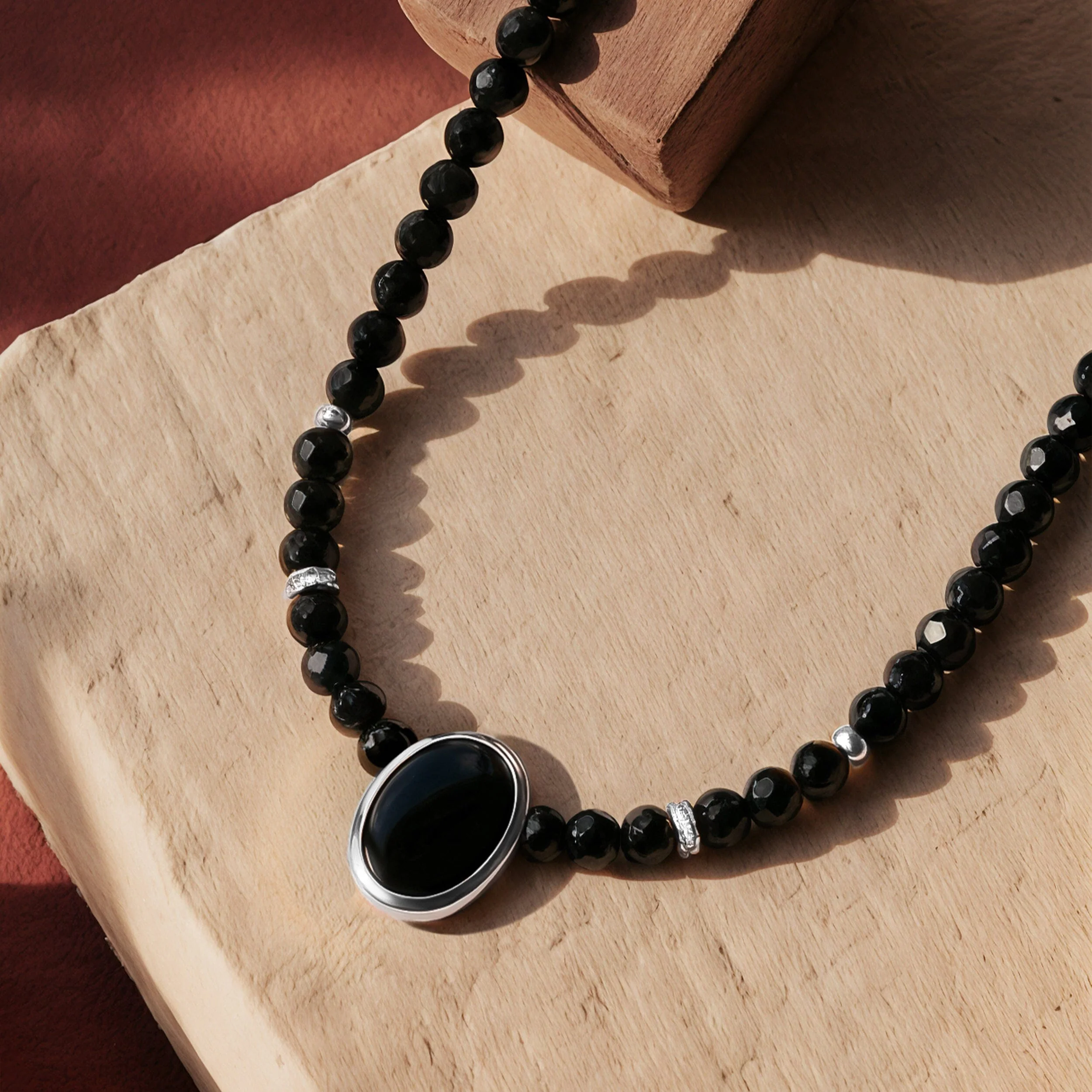 Black Onyx & Black Obsidian Beads Divina Necklace - Enfolded - Image 10