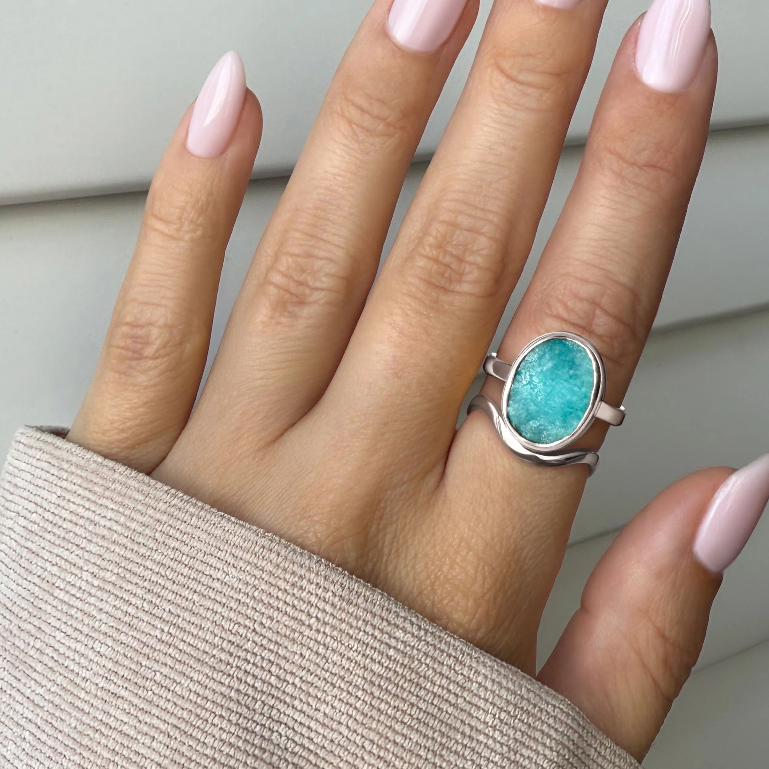 Enfolded Amazonite Ring & Waves Band - Image 2