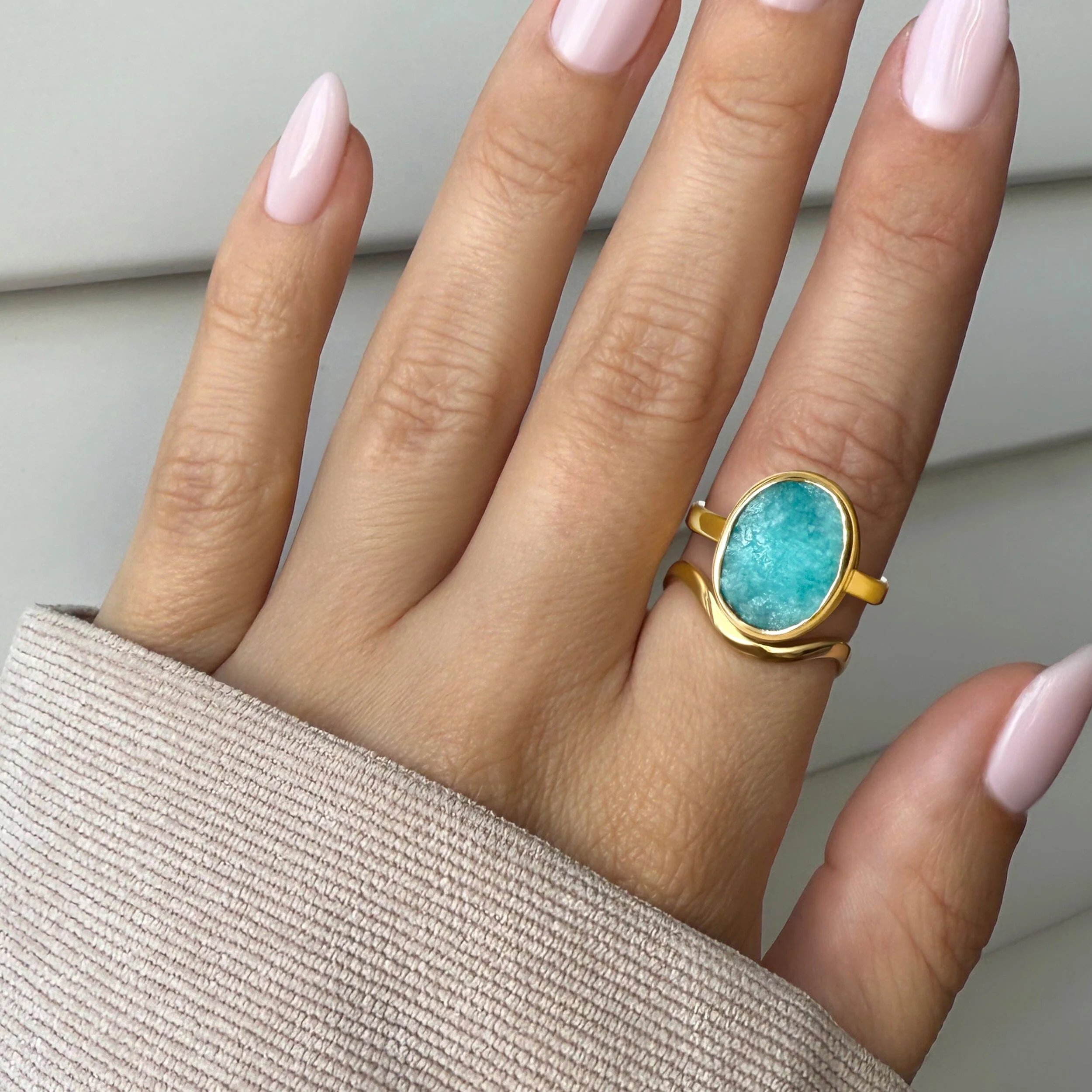 Enfolded Amazonite Ring & Waves Band - Image 8