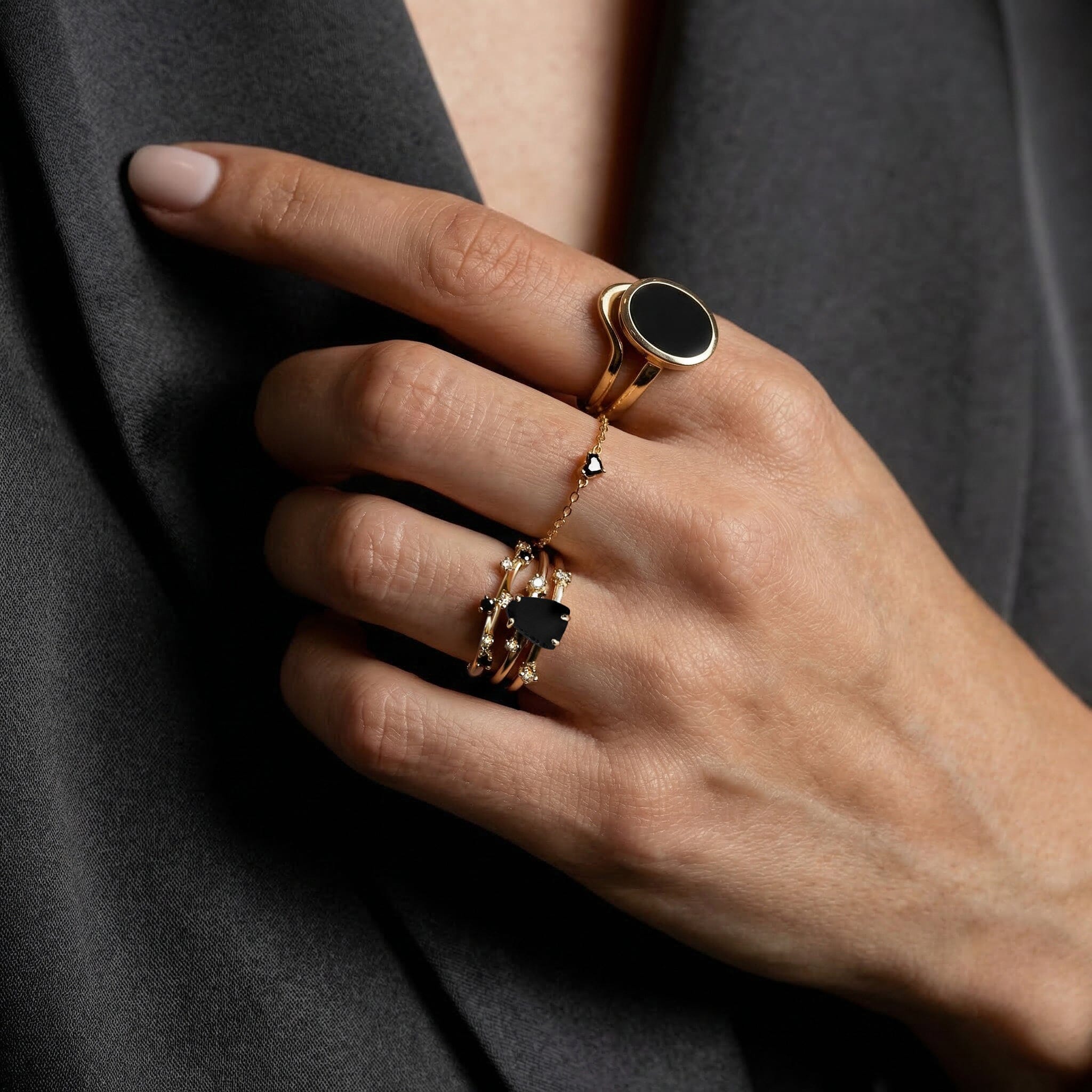 Fine Black Obsidian Lab Diamond Ring - Flow - Image 11
