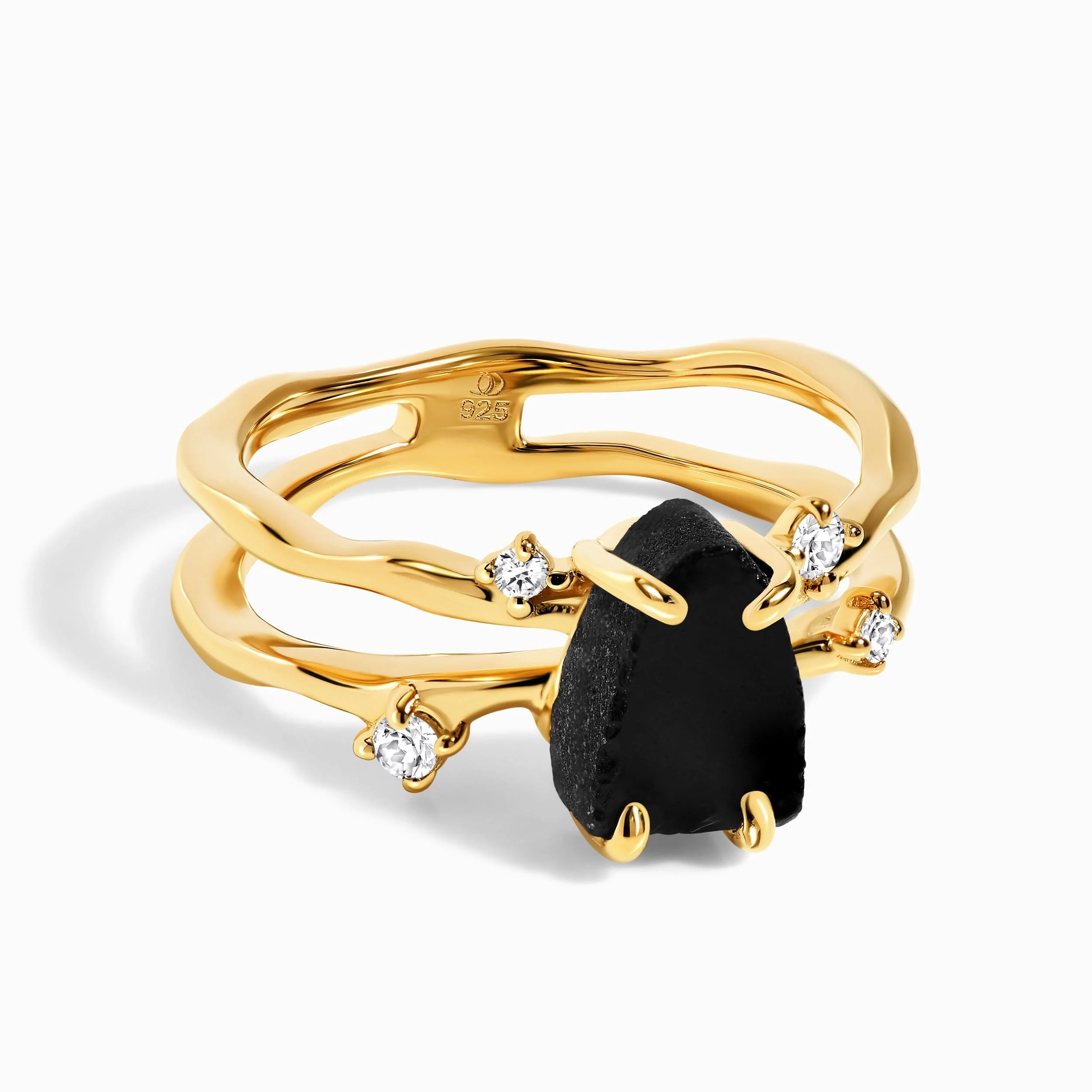Fine Black Obsidian Lab Diamond Ring - Flow - Image 3