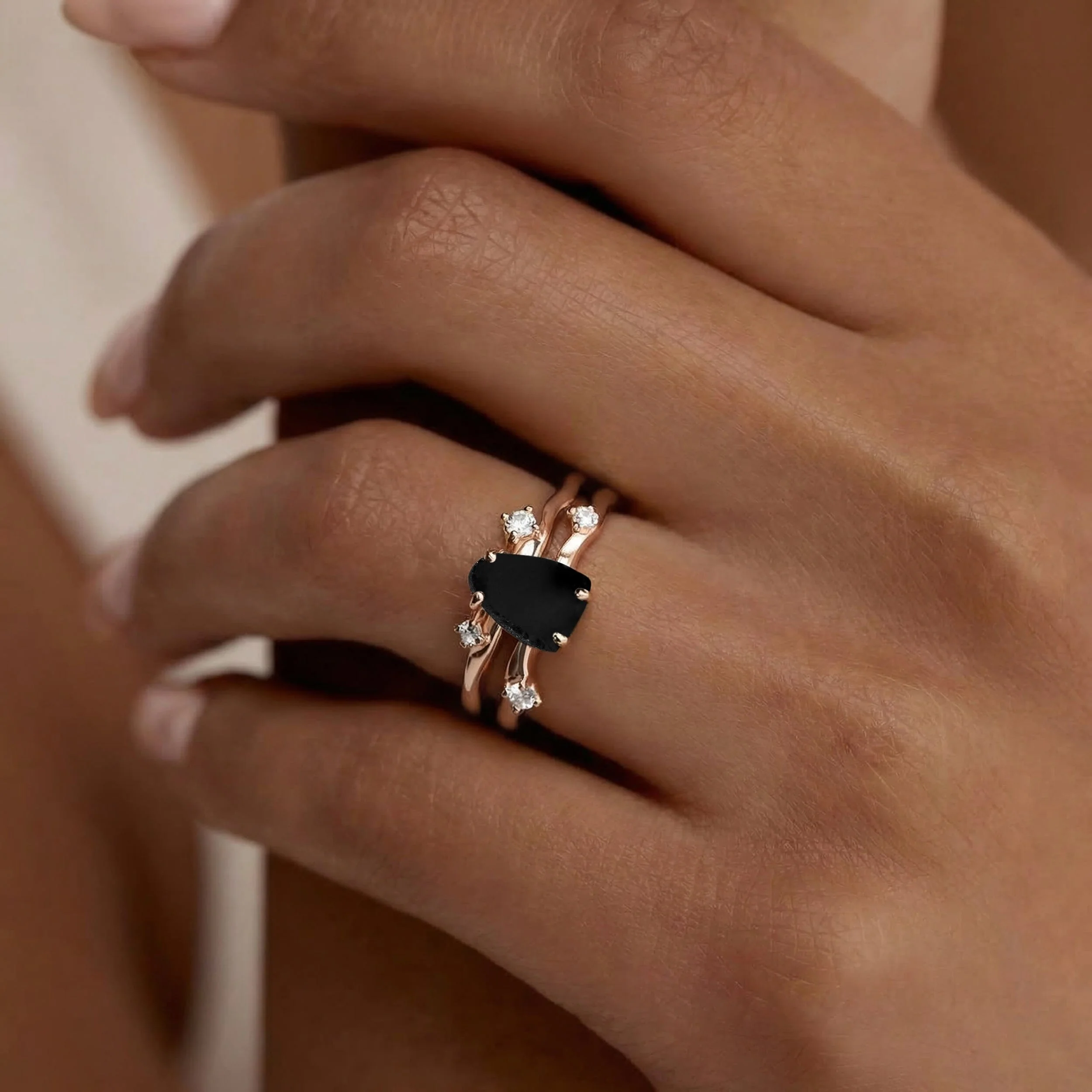 Fine Black Obsidian Lab Diamond Ring - Flow - Image 5