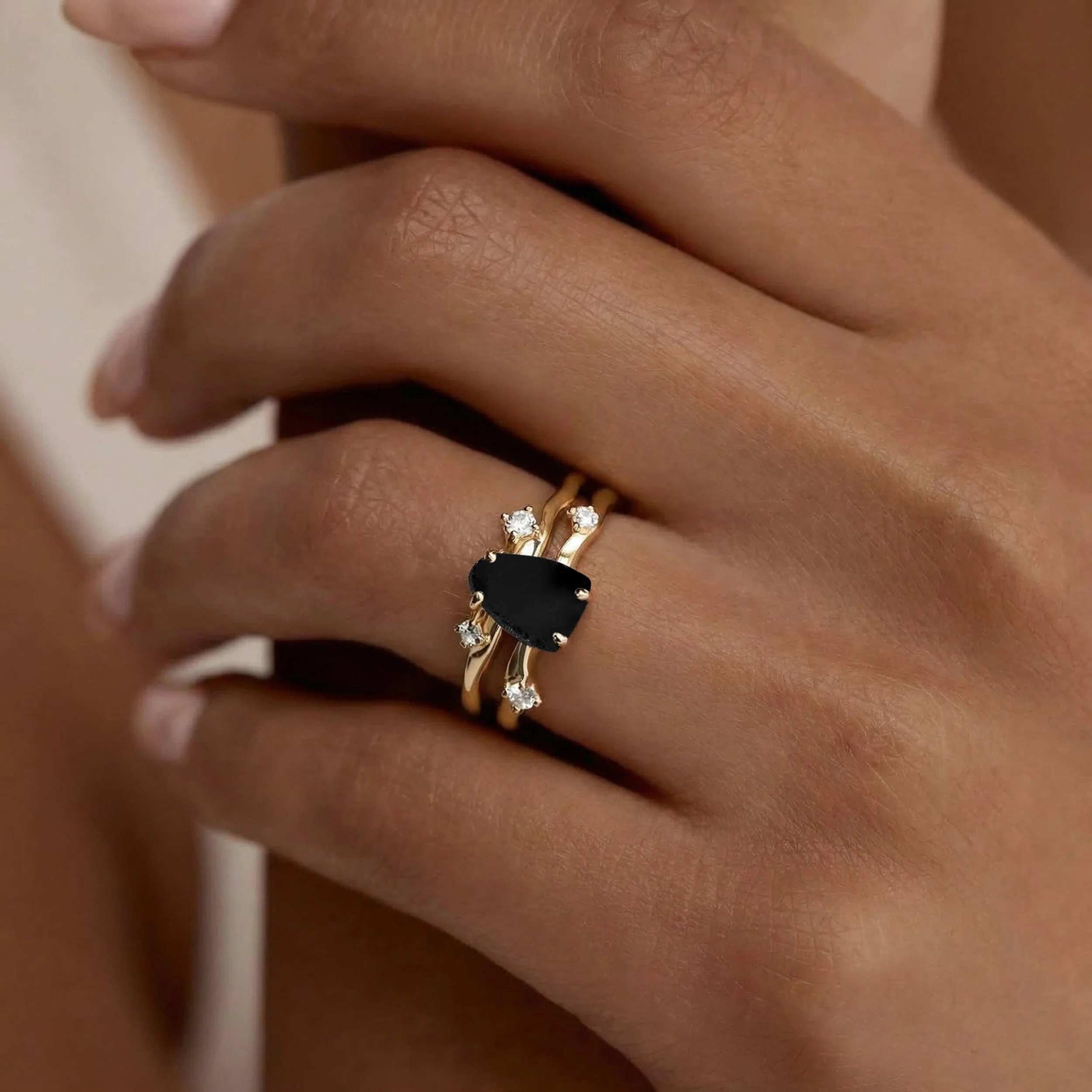 Fine Black Obsidian Lab Diamond Ring - Flow - Image 6
