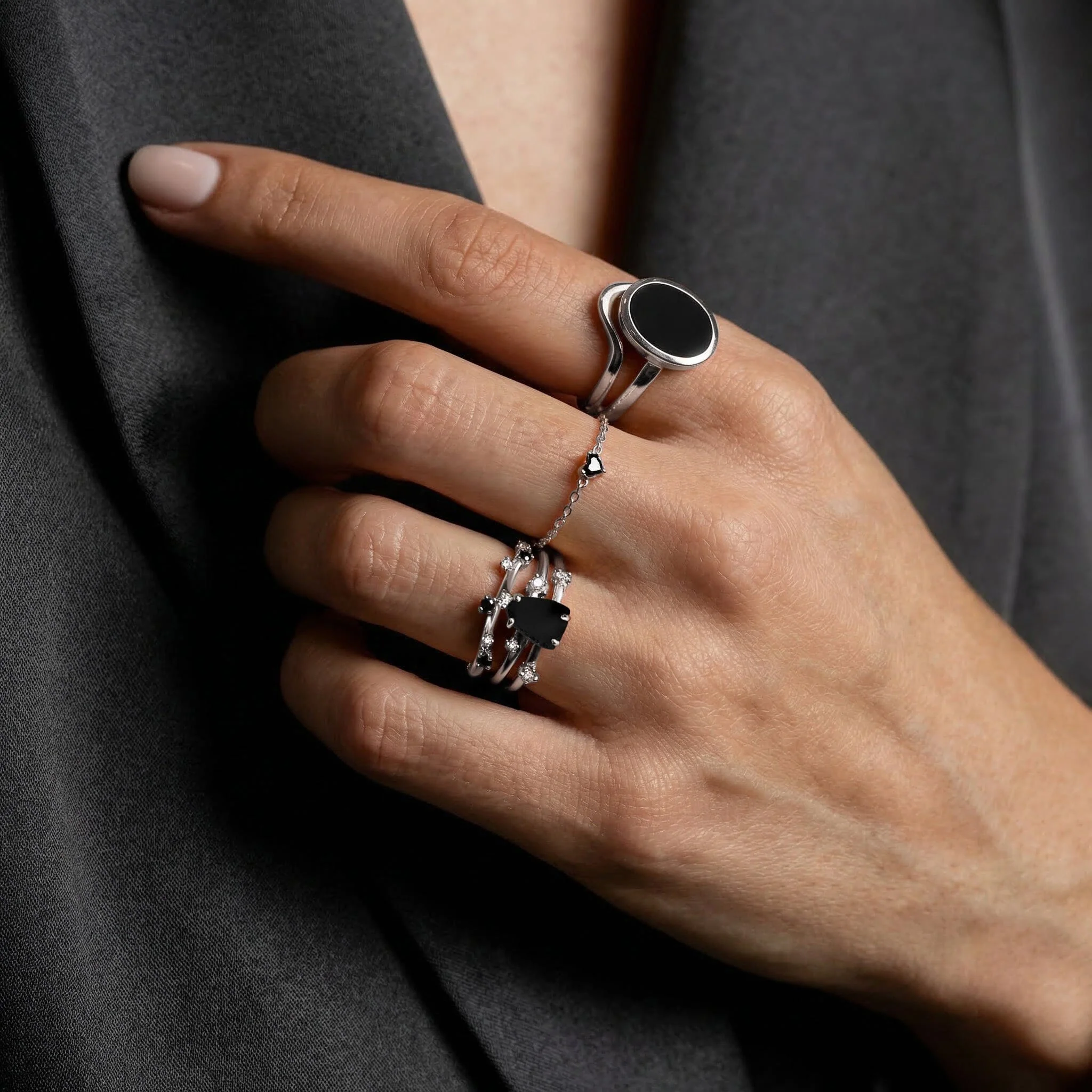 Fine Black Obsidian Lab Diamond Ring - Flow - Image 7