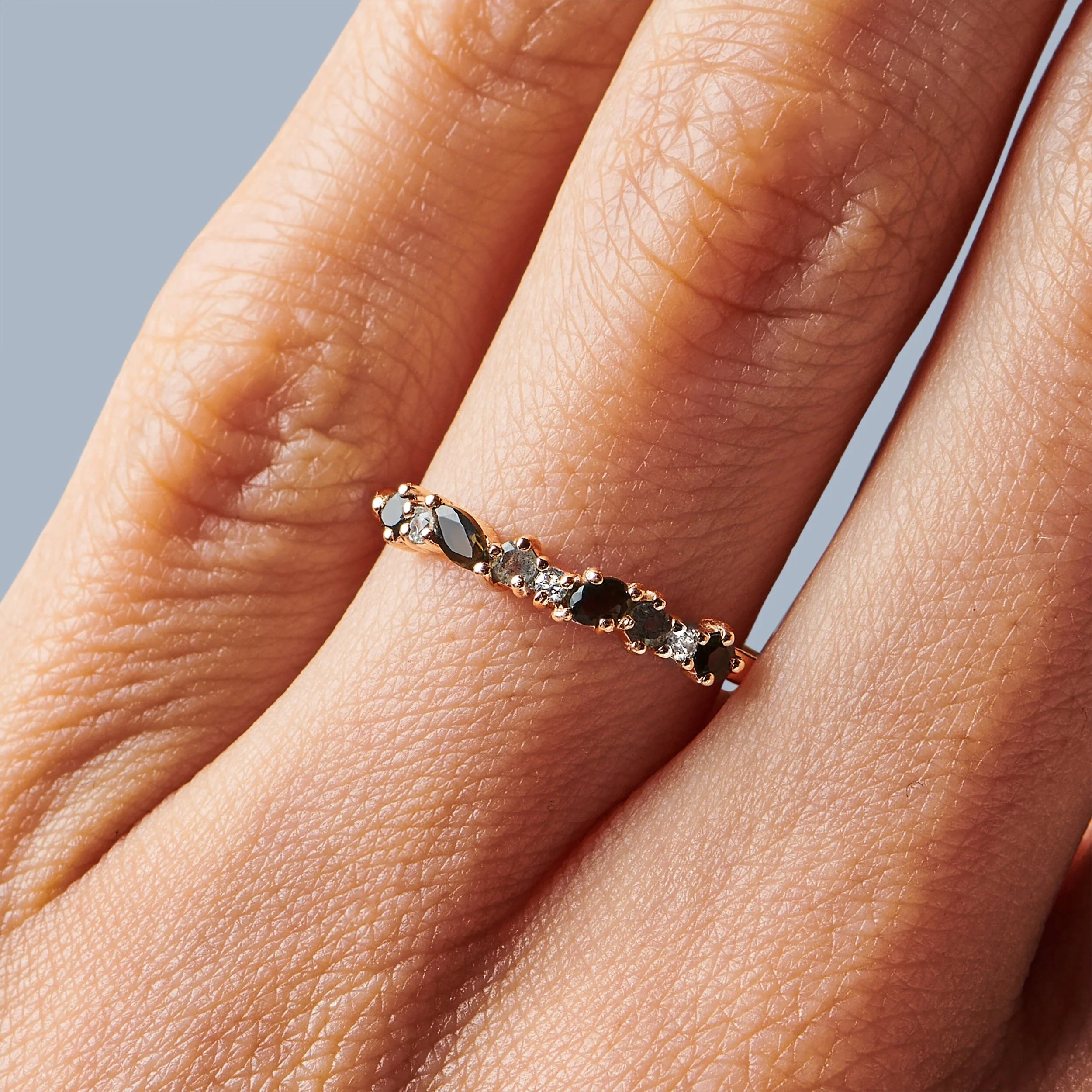 Black Obsidian White Zircon Ring - Grace - Image 5