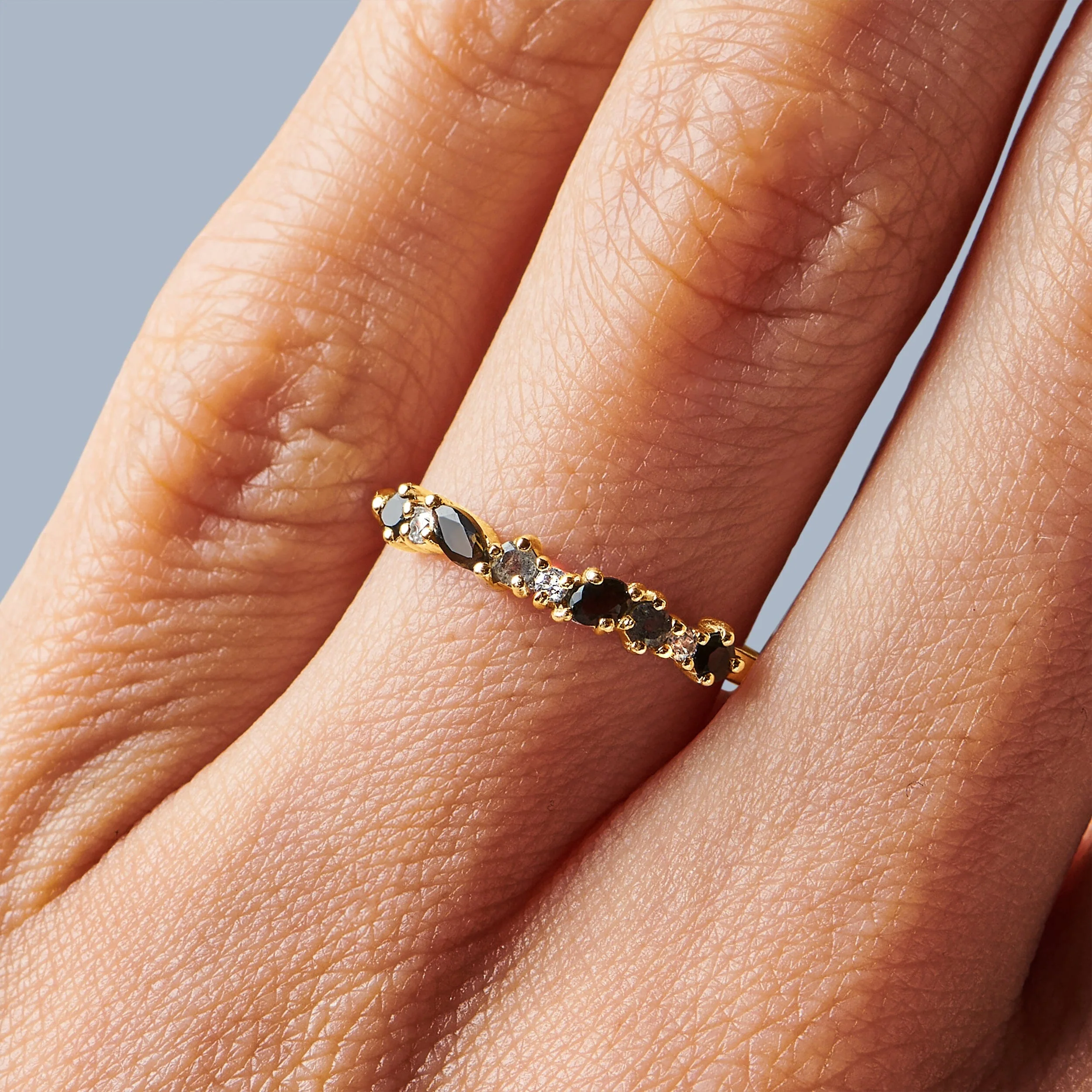 Black Obsidian White Zircon Ring - Grace - Image 8