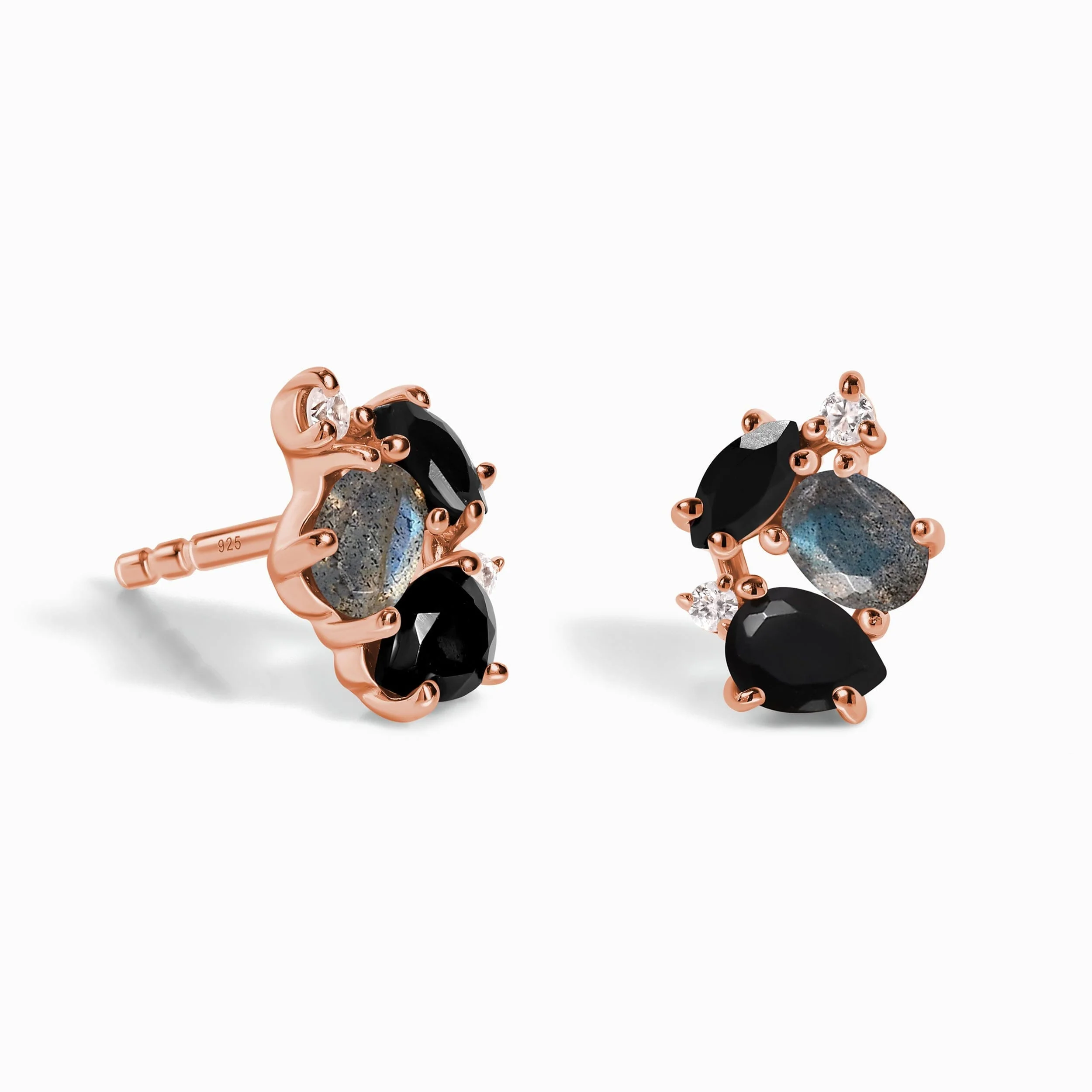 Fine Black Obsidian Labradorite Lab Diamond Earrings - Orion - Image 3