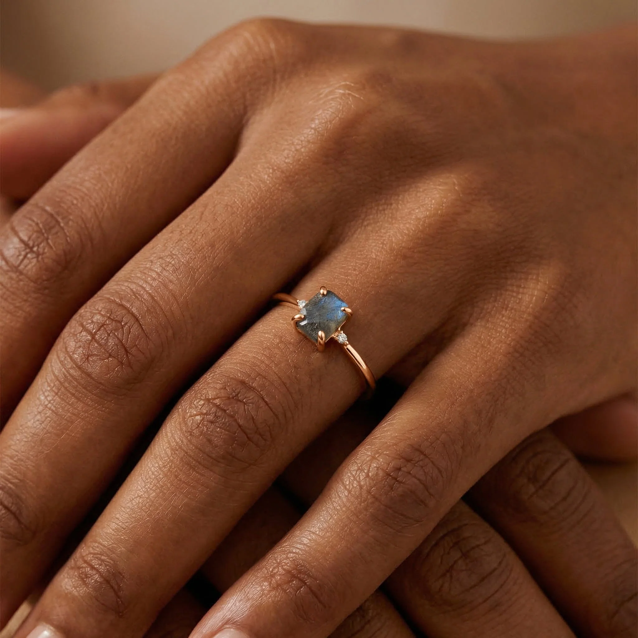 Fine Labradorite Lab Diamond Ring - Petite Raw Allure - Image 11