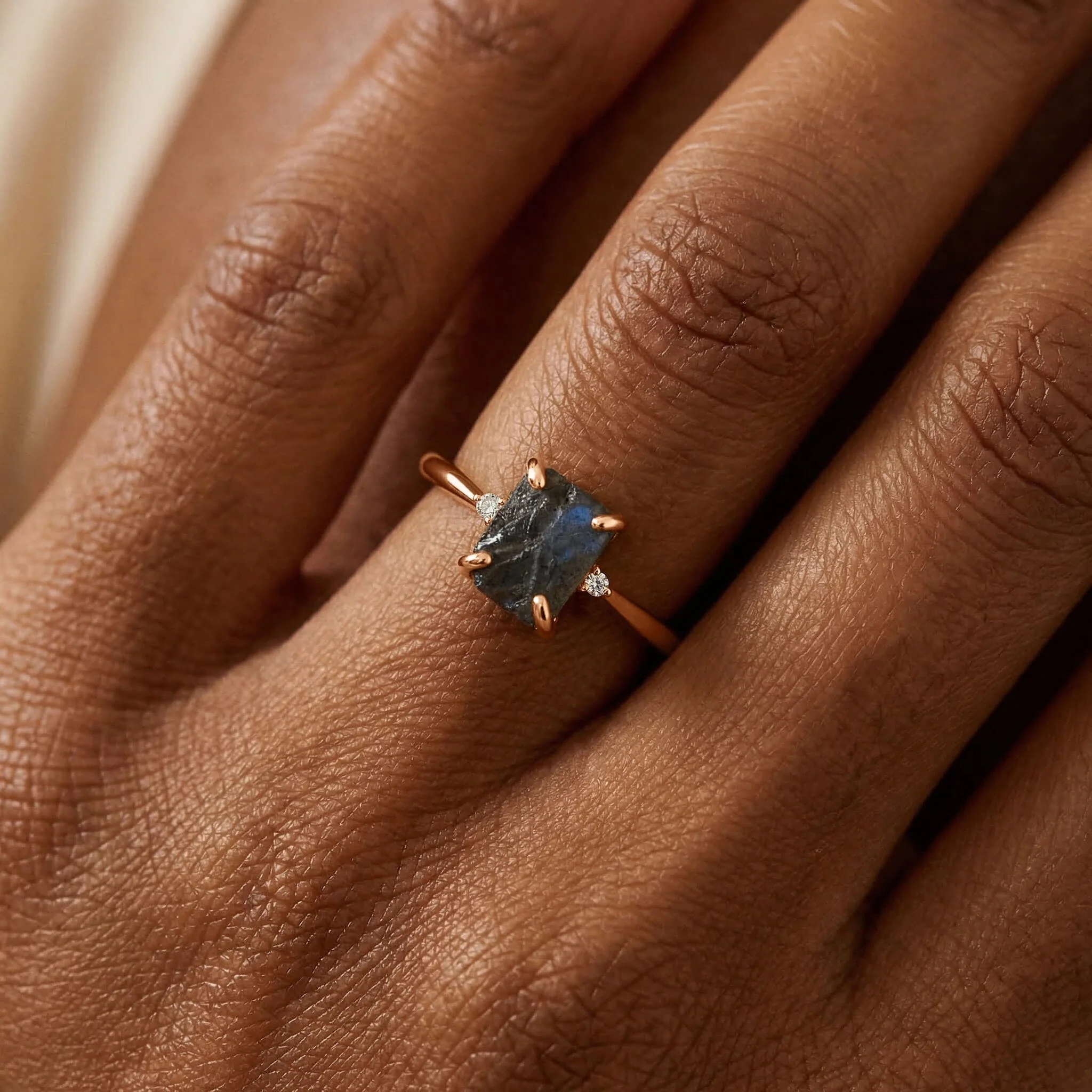 Fine Labradorite Lab Diamond Ring - Petite Raw Allure - Image 4