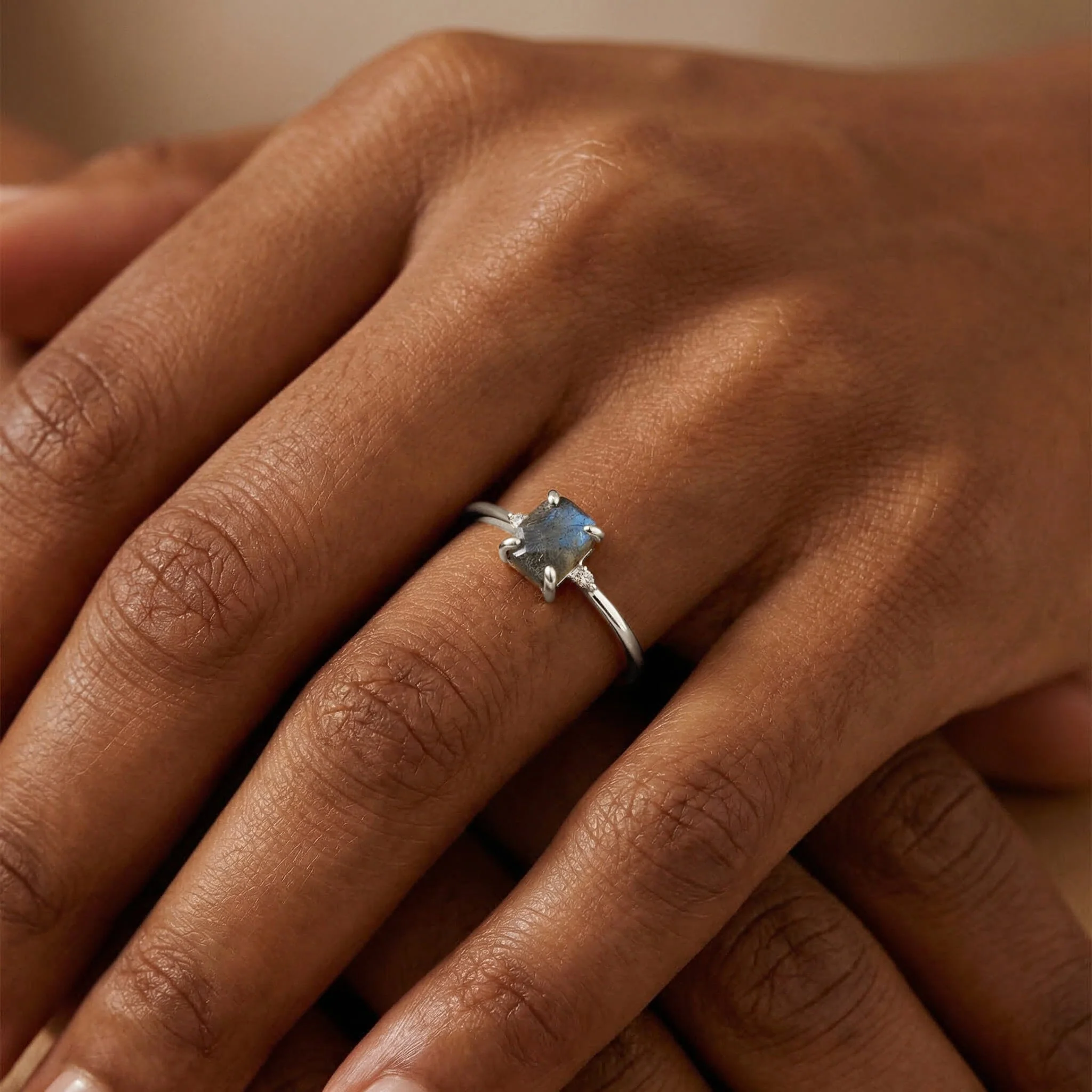 Fine Labradorite Lab Diamond Ring - Petite Raw Allure - Image 9