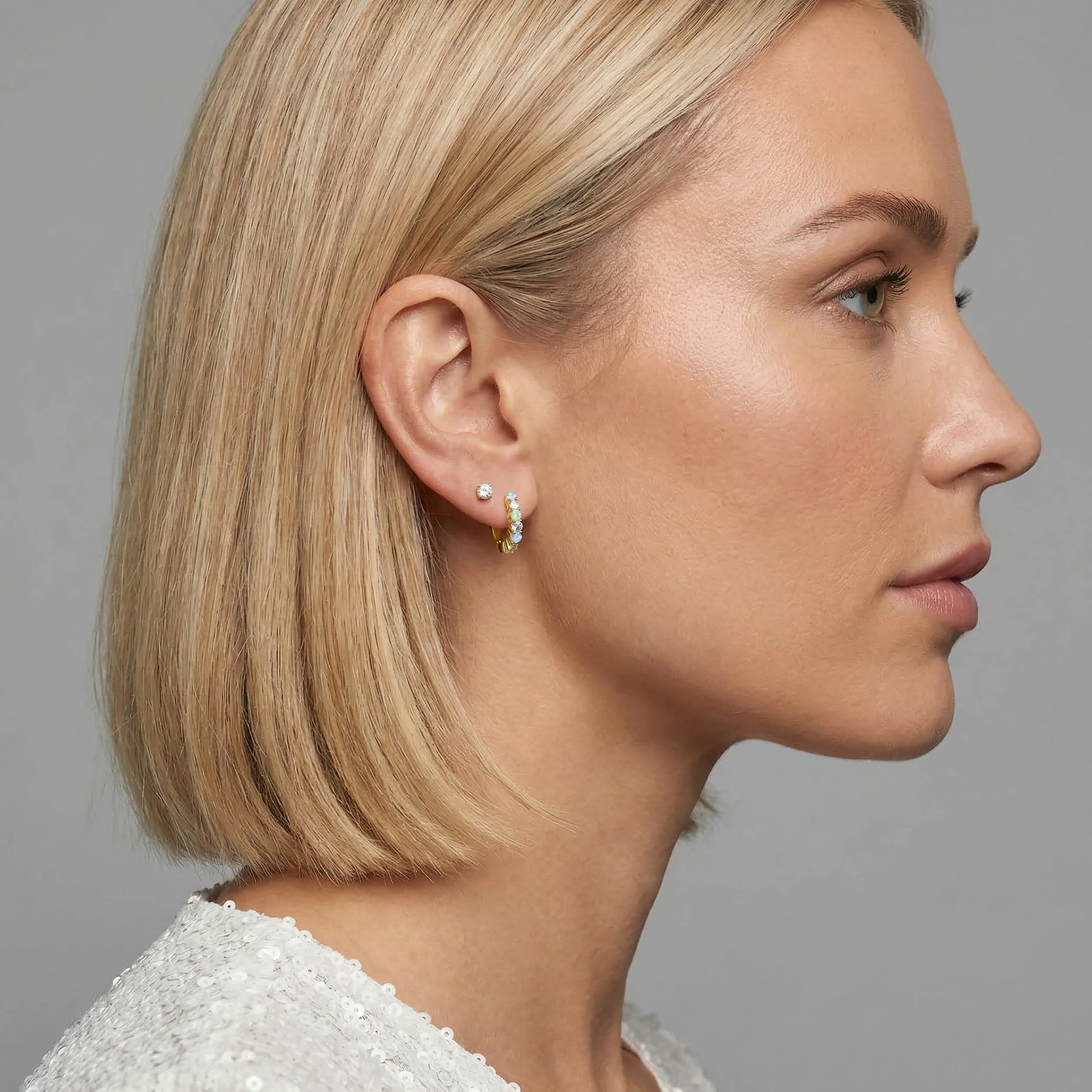 Fine Moonstone Lab Diamond Earrings - Bonny Hoops - Image 14
