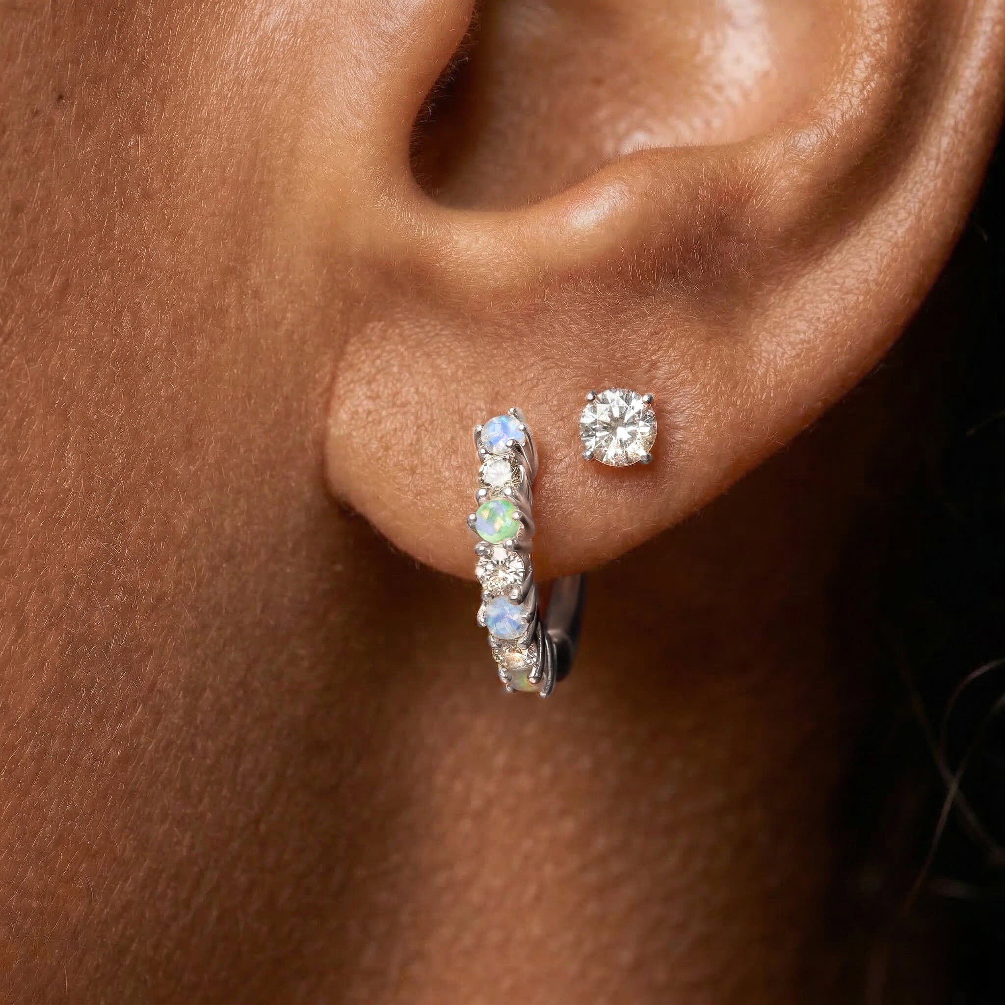 Fine Moonstone Lab Diamond Earrings - Bonny Hoops - Image 4