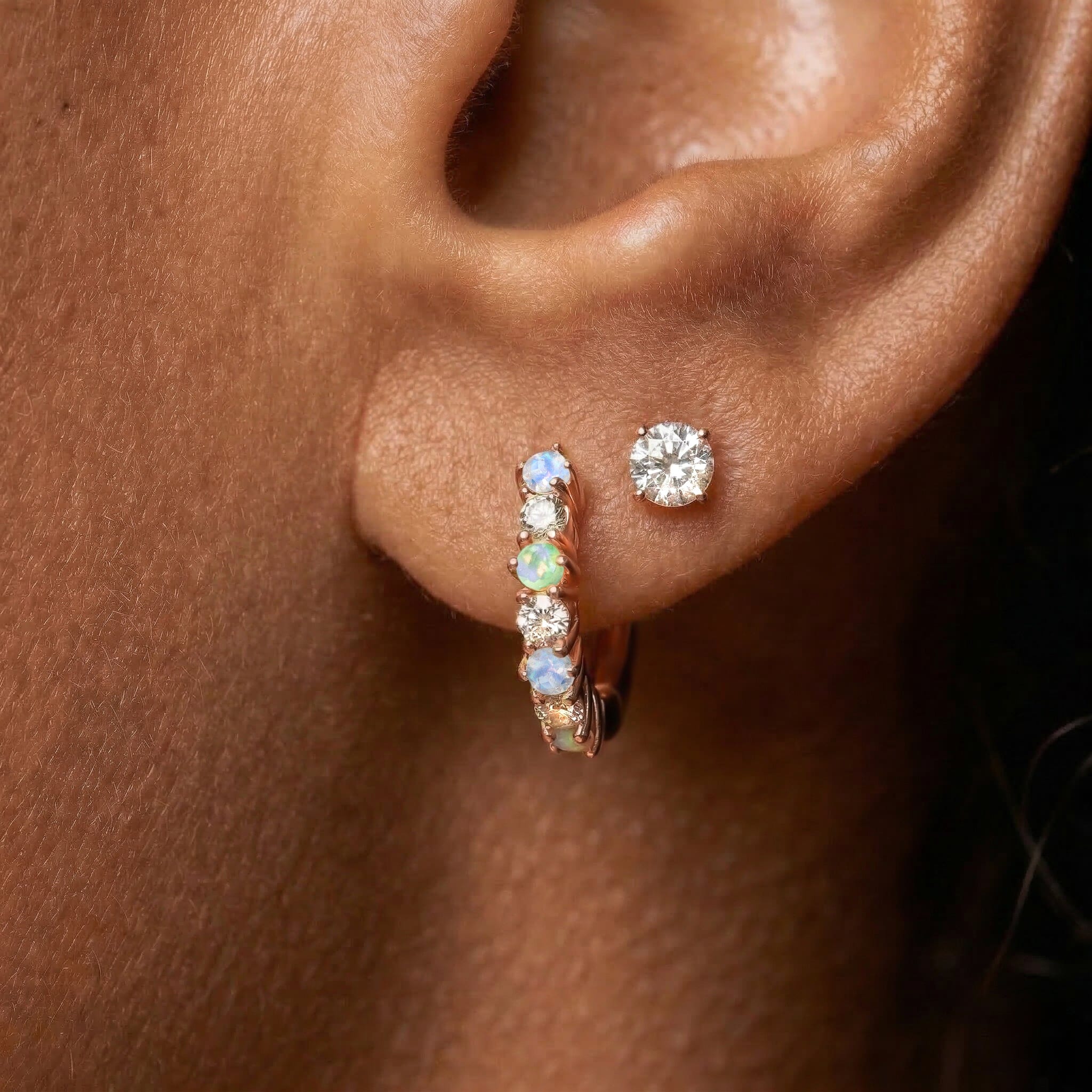 Fine Moonstone Lab Diamond Earrings - Bonny Hoops - Image 5