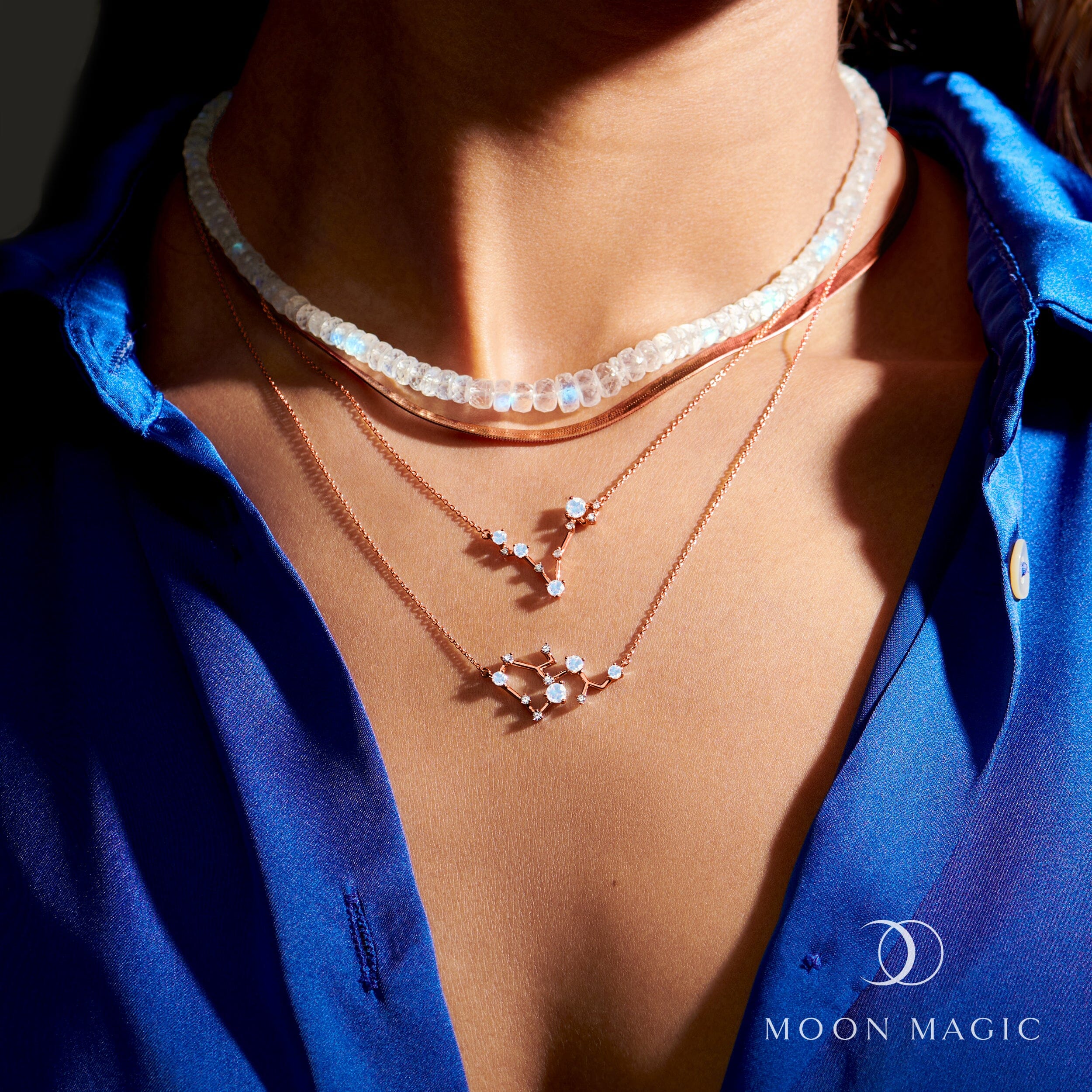 Fine Moonstone Lab Diamond Necklace - Sagittarius Zodiac Constellation - Image 13