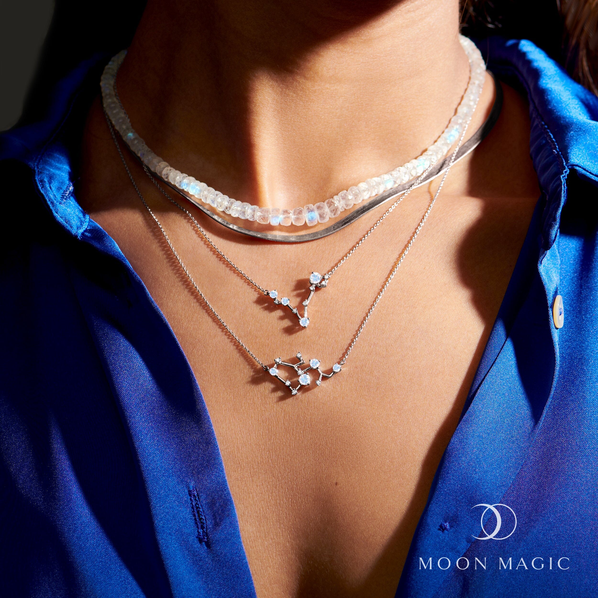 Fine Moonstone Lab Diamond Necklace - Sagittarius Zodiac Constellation - Image 9