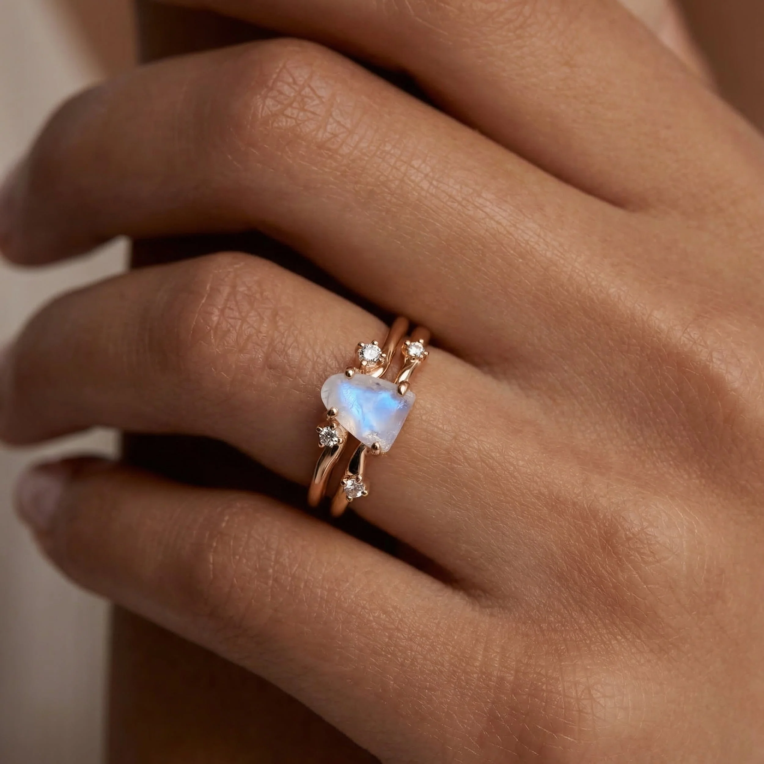 Fine Moonstone Lab Diamond Ring - Flow - Image 5