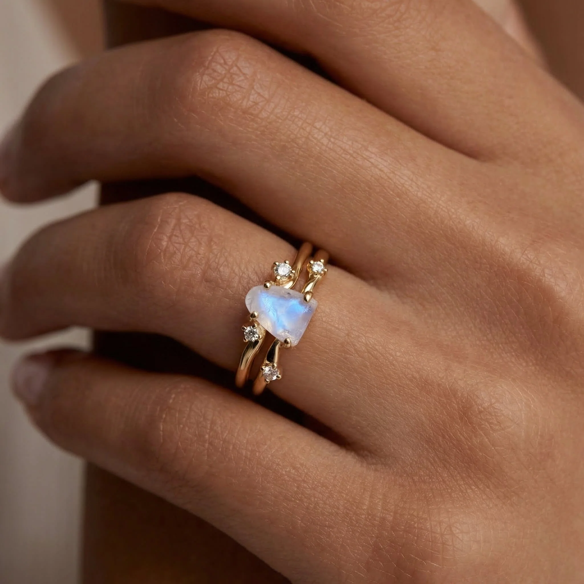 Fine Moonstone Lab Diamond Ring - Flow - Image 6