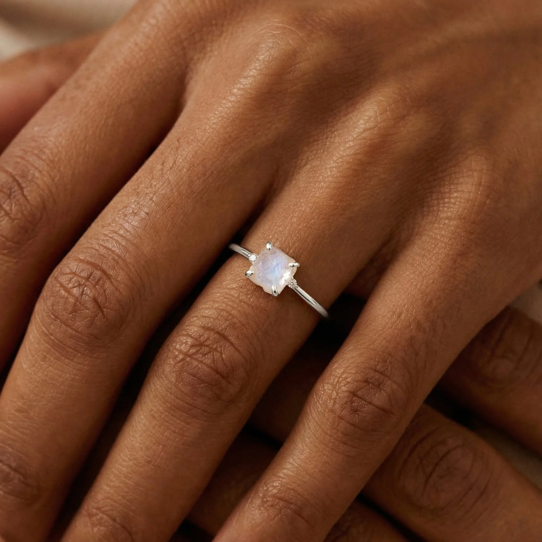 Fine Moonstone Lab Diamond Ring - Petite Raw Allure - Image 4