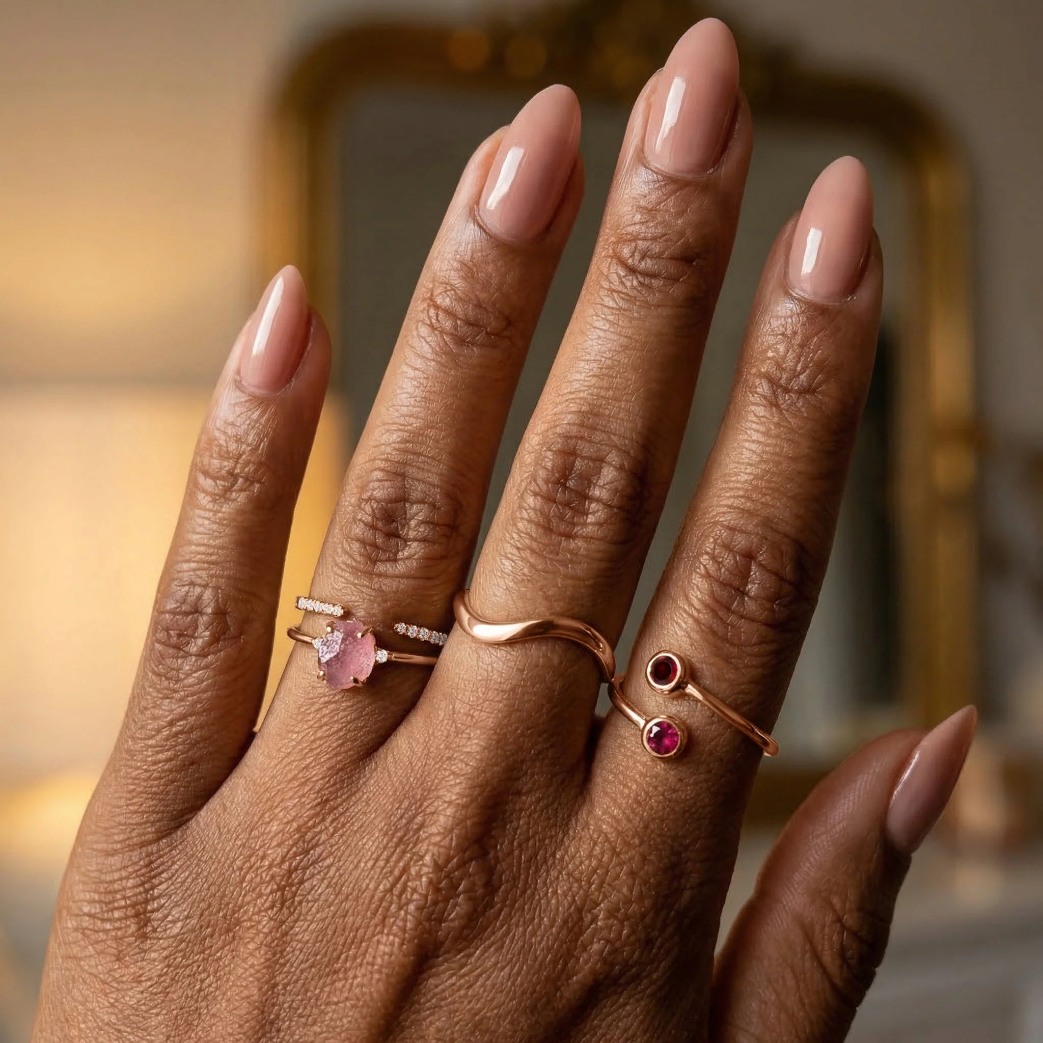 Fine Rose Quartz Lab Diamond Ring - Petite Raw Allure - Image 10