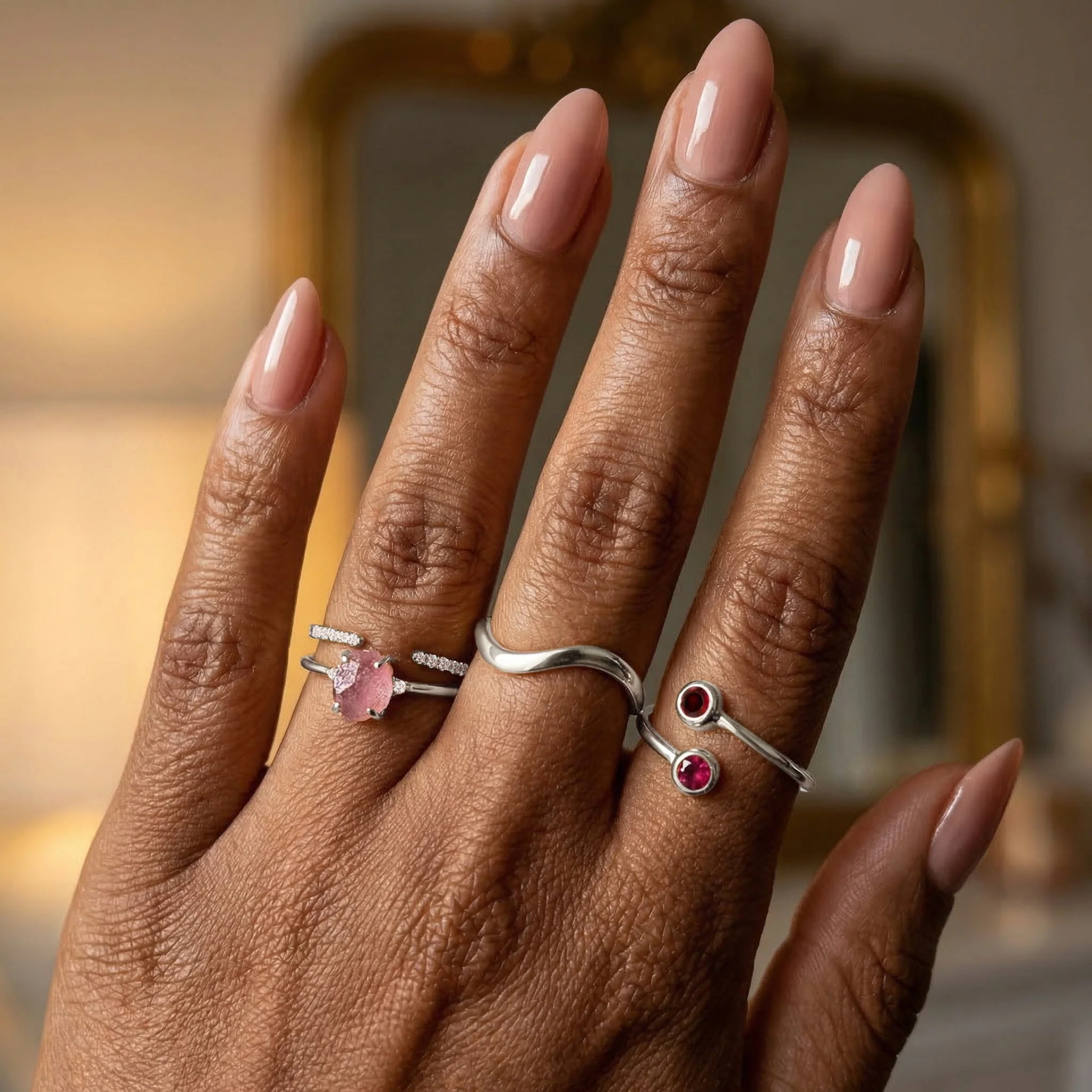 Fine Rose Quartz Lab Diamond Ring - Petite Raw Allure - Image 9