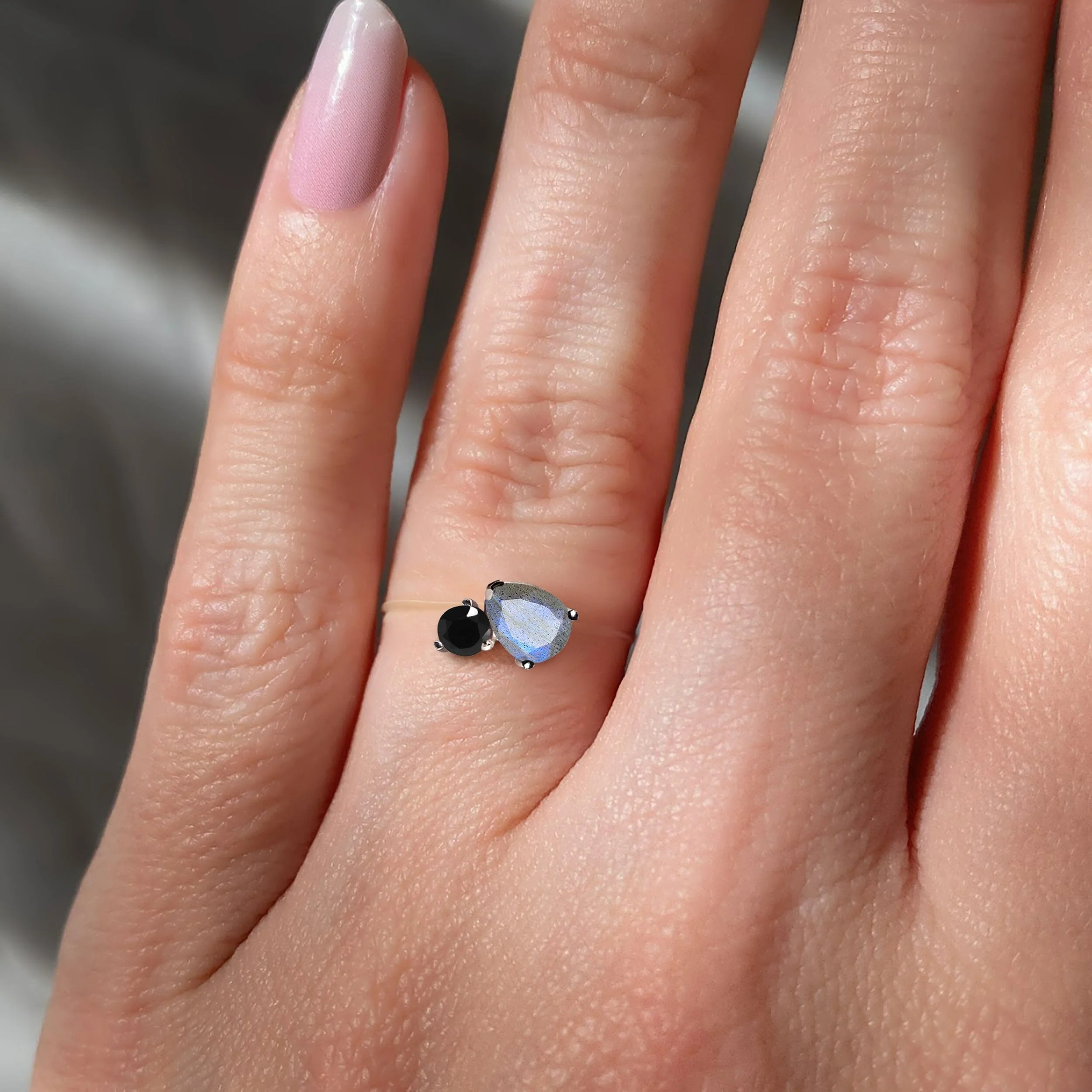Floating Ring - Toi Et Moi Labradorite & Black Obsidian - Image 21