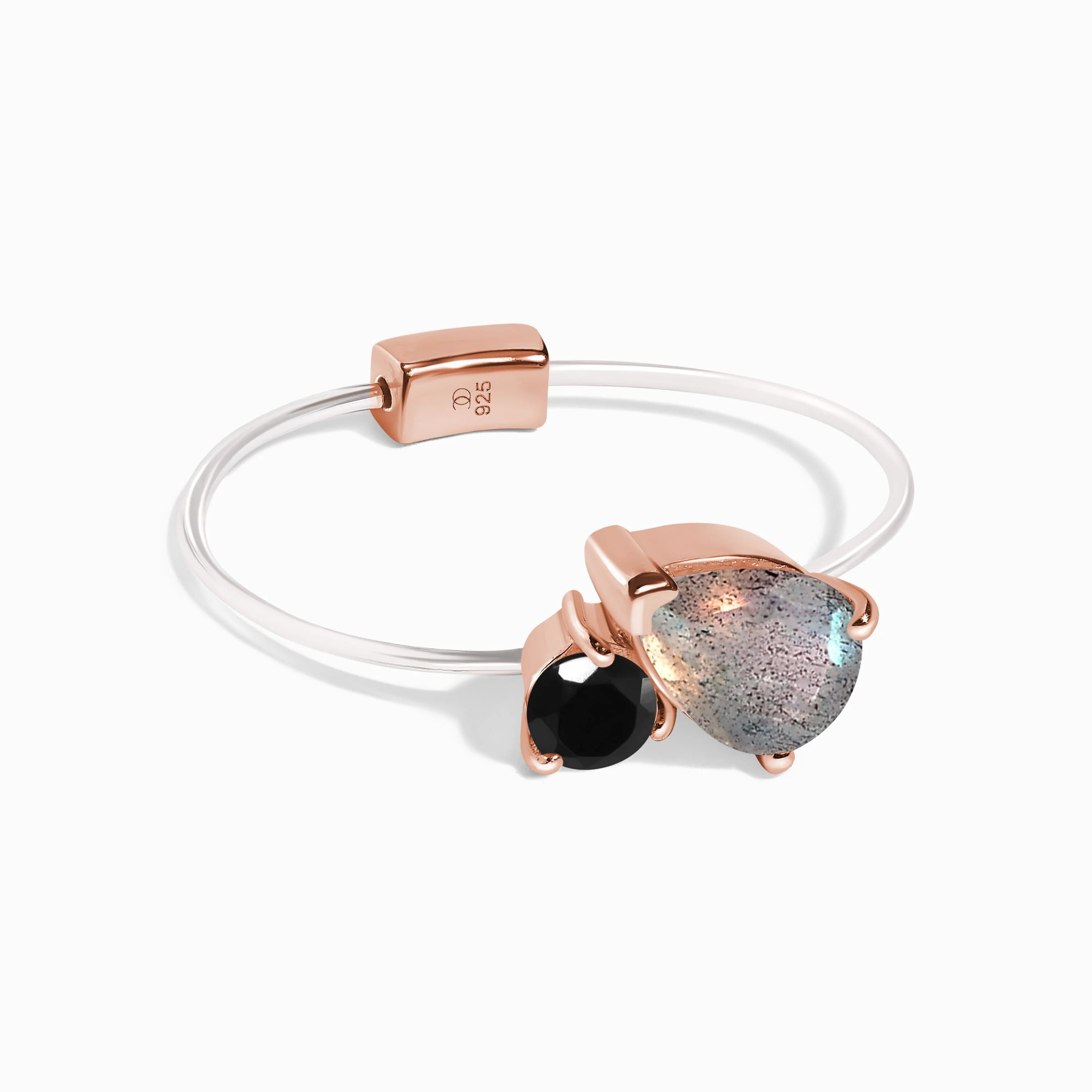 Floating Ring - Toi Et Moi Labradorite & Black Obsidian - Image 3