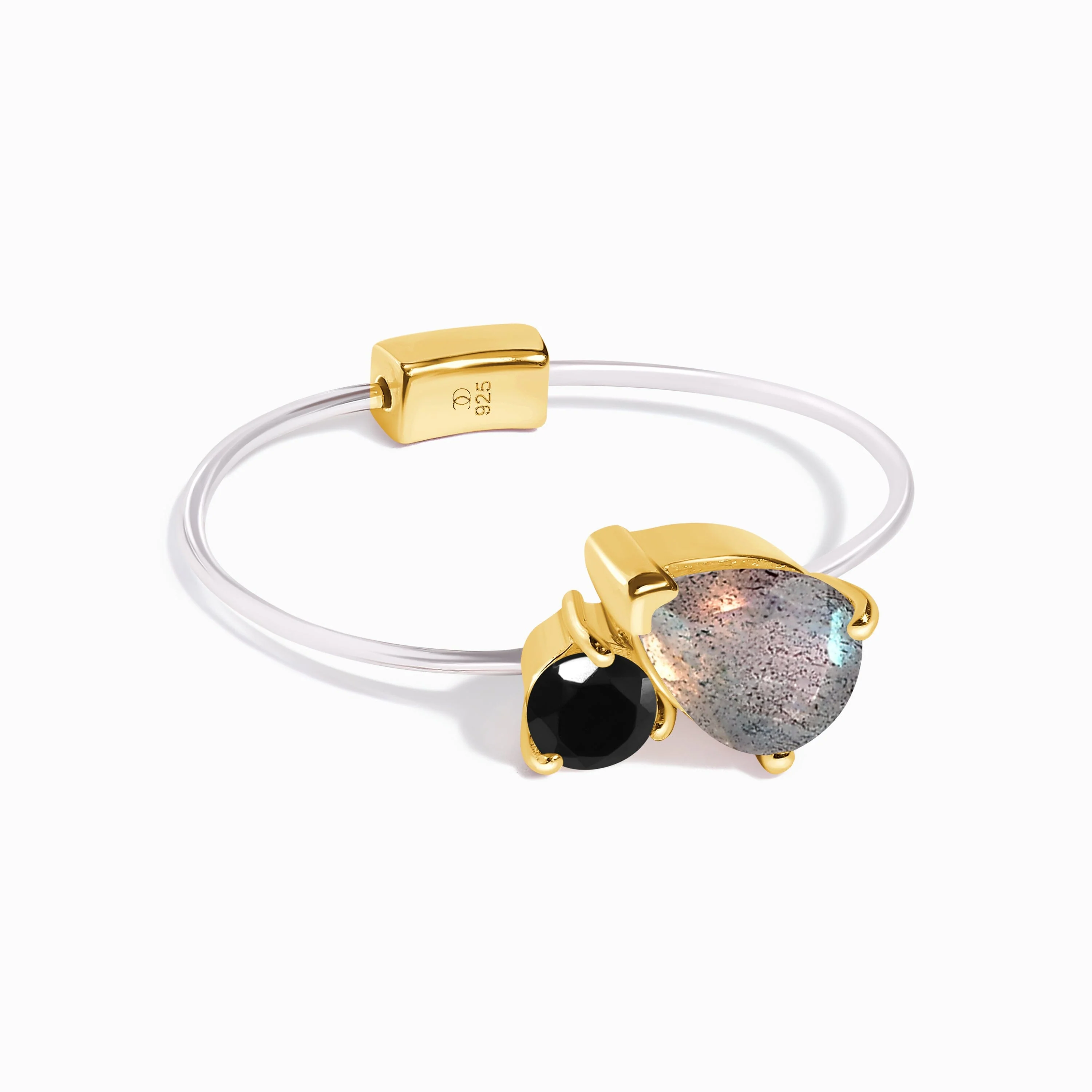 Floating Ring - Toi Et Moi Labradorite & Black Obsidian - Image 6