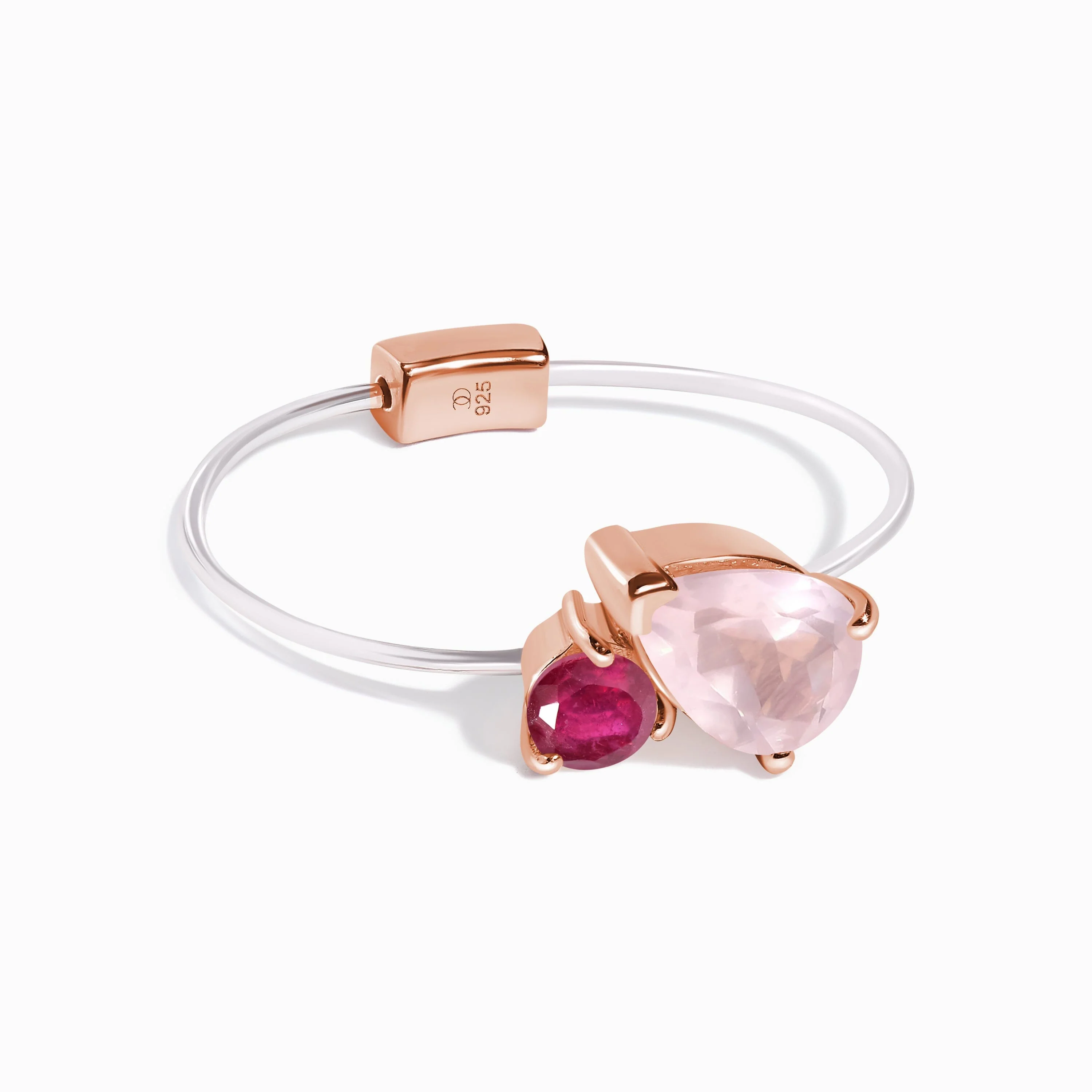 Floating Ring - Toi Et Moi Rose Quartz & Ruby - Image 3