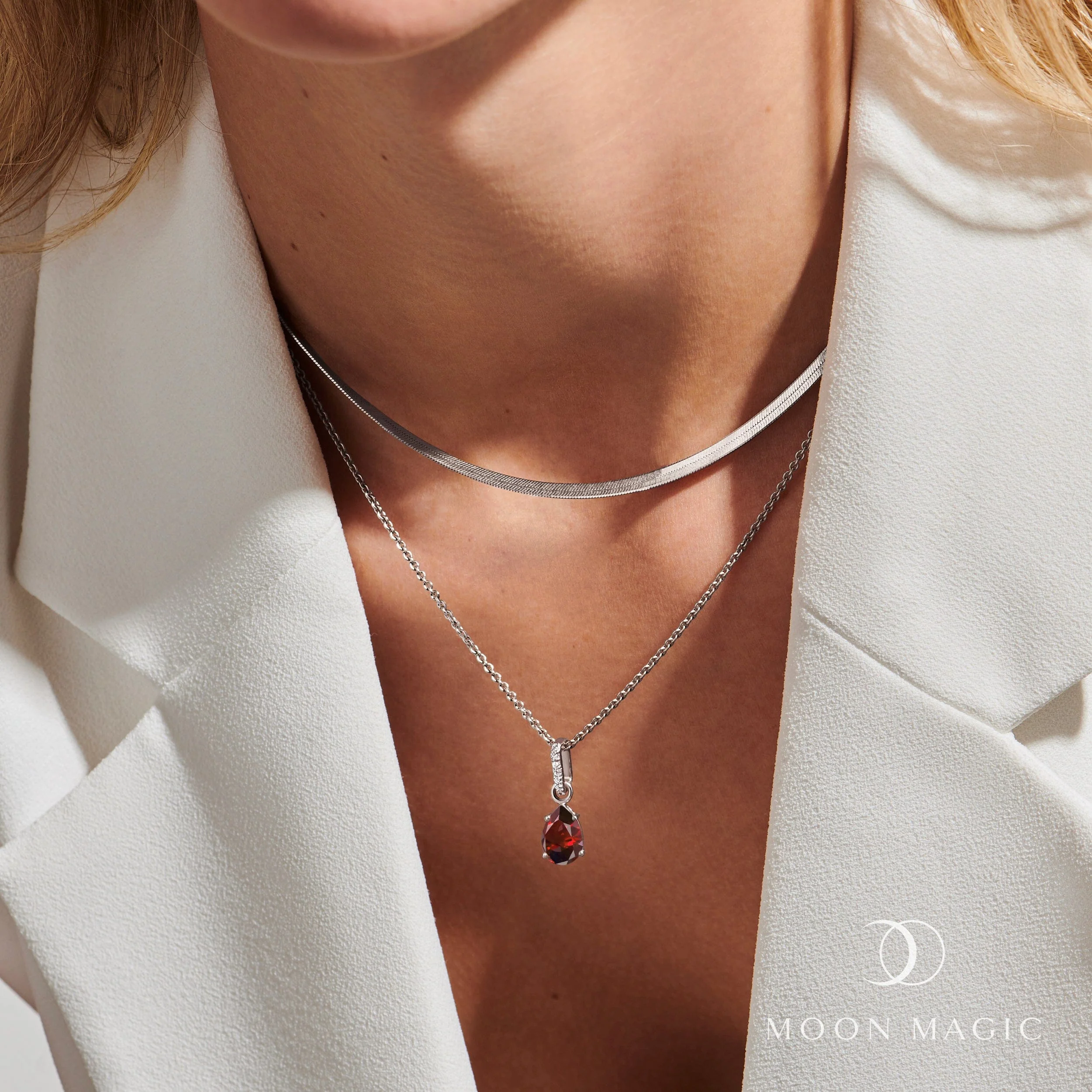 Garnet January Birthstone Sway Necklace & Herringbone Chain - Image 2