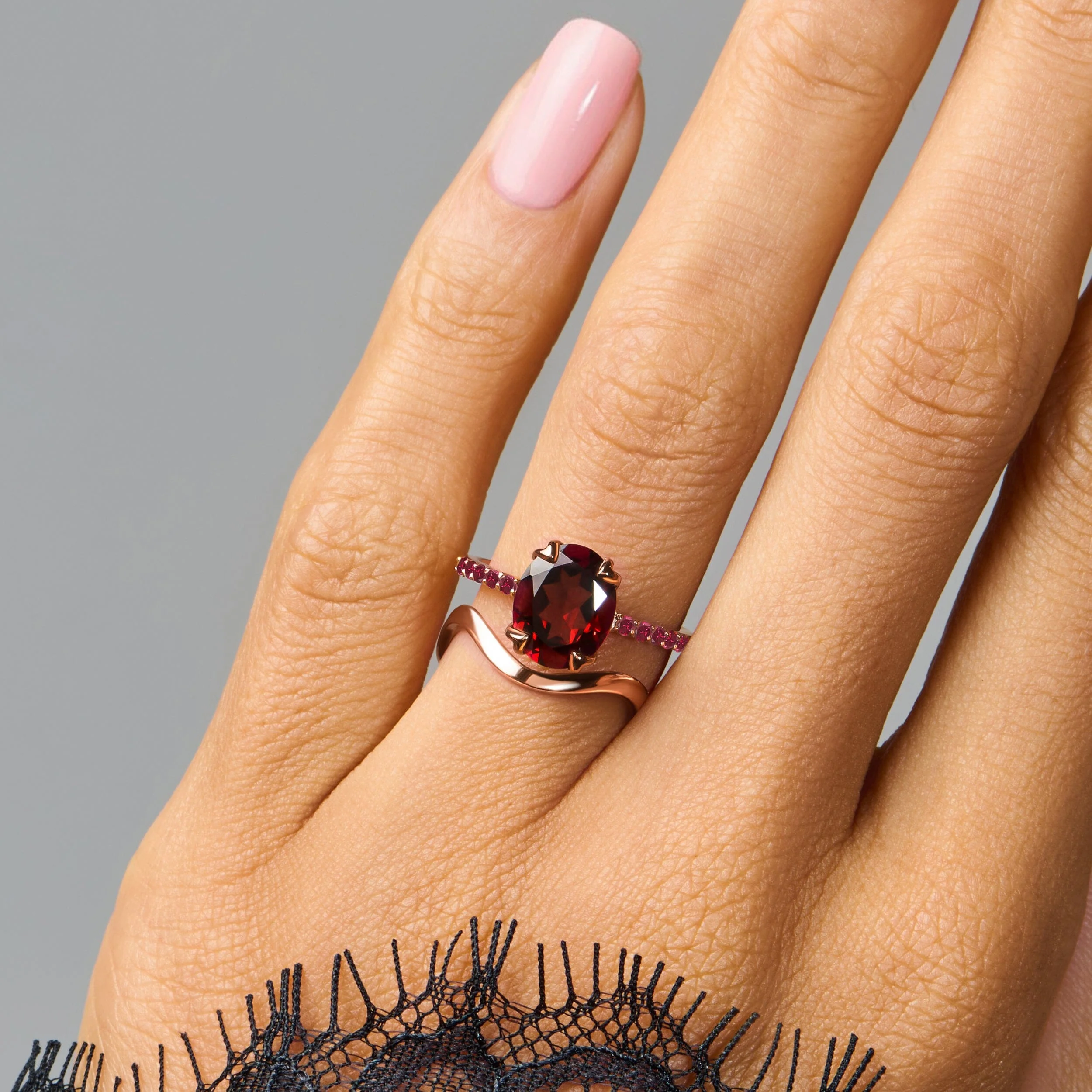 Garnet Ruby Harlow Ring & Waves Band - Image 4
