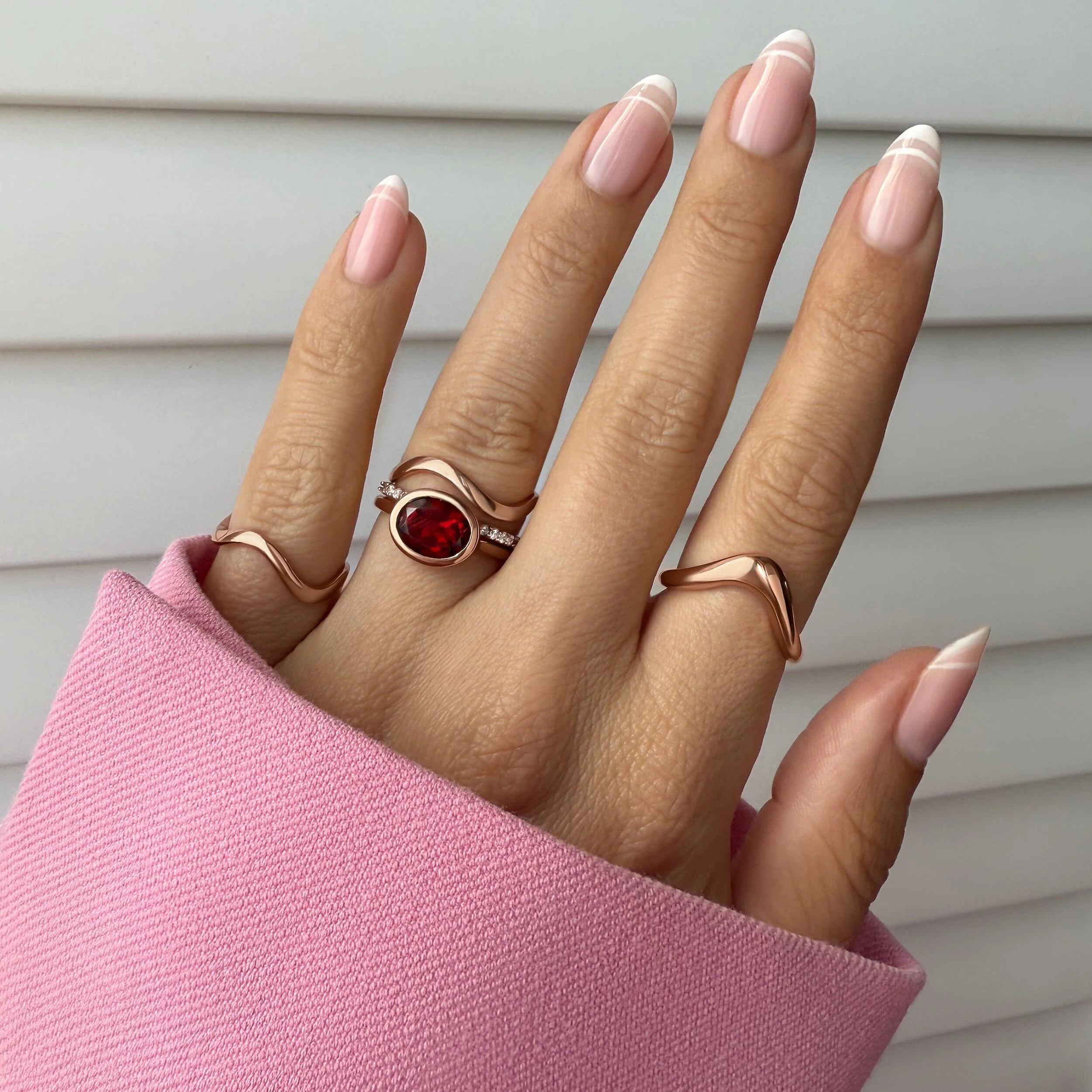 Garnet Skin Touch Ring & Waves Band - Image 13
