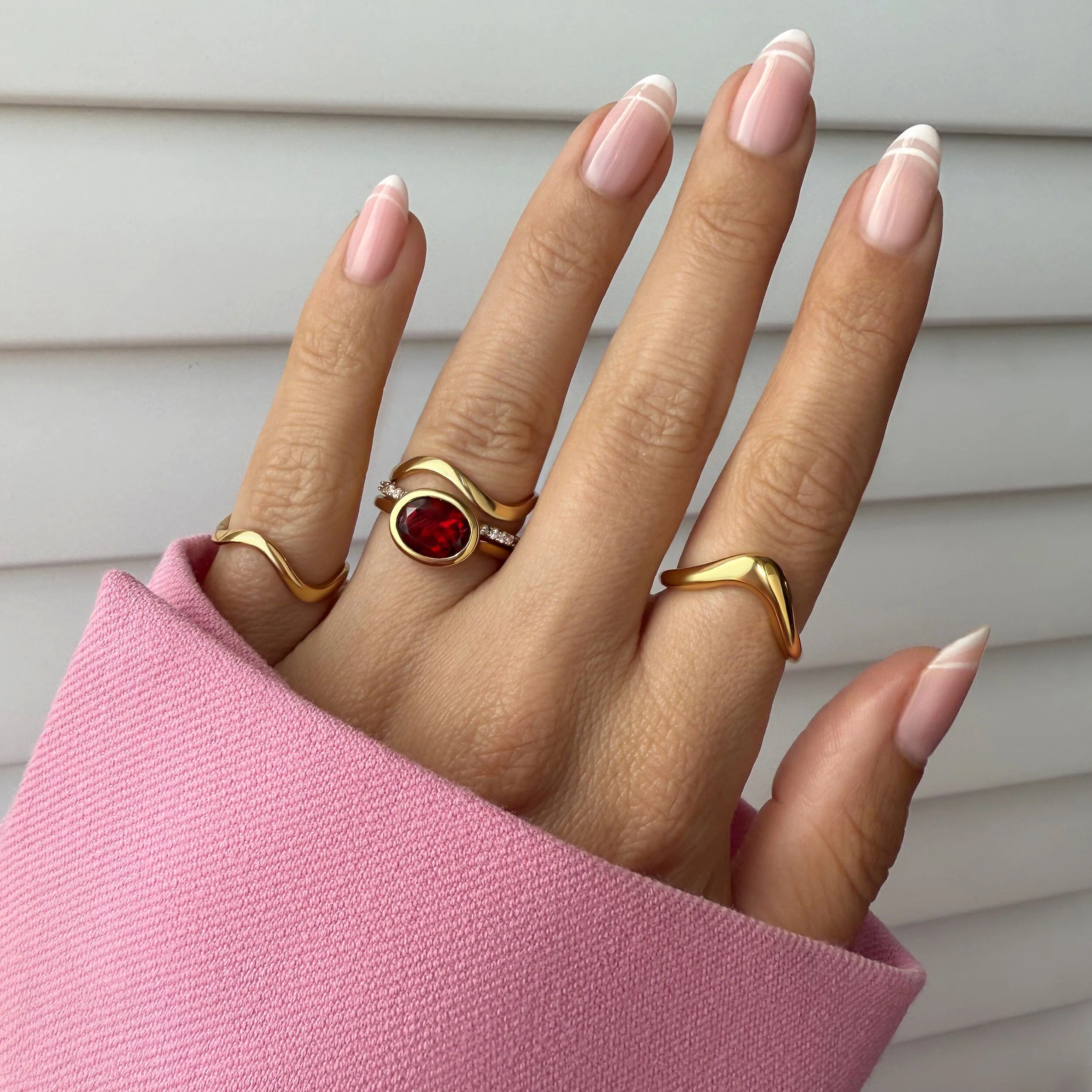 Garnet Skin Touch Ring & Waves Band - Image 12