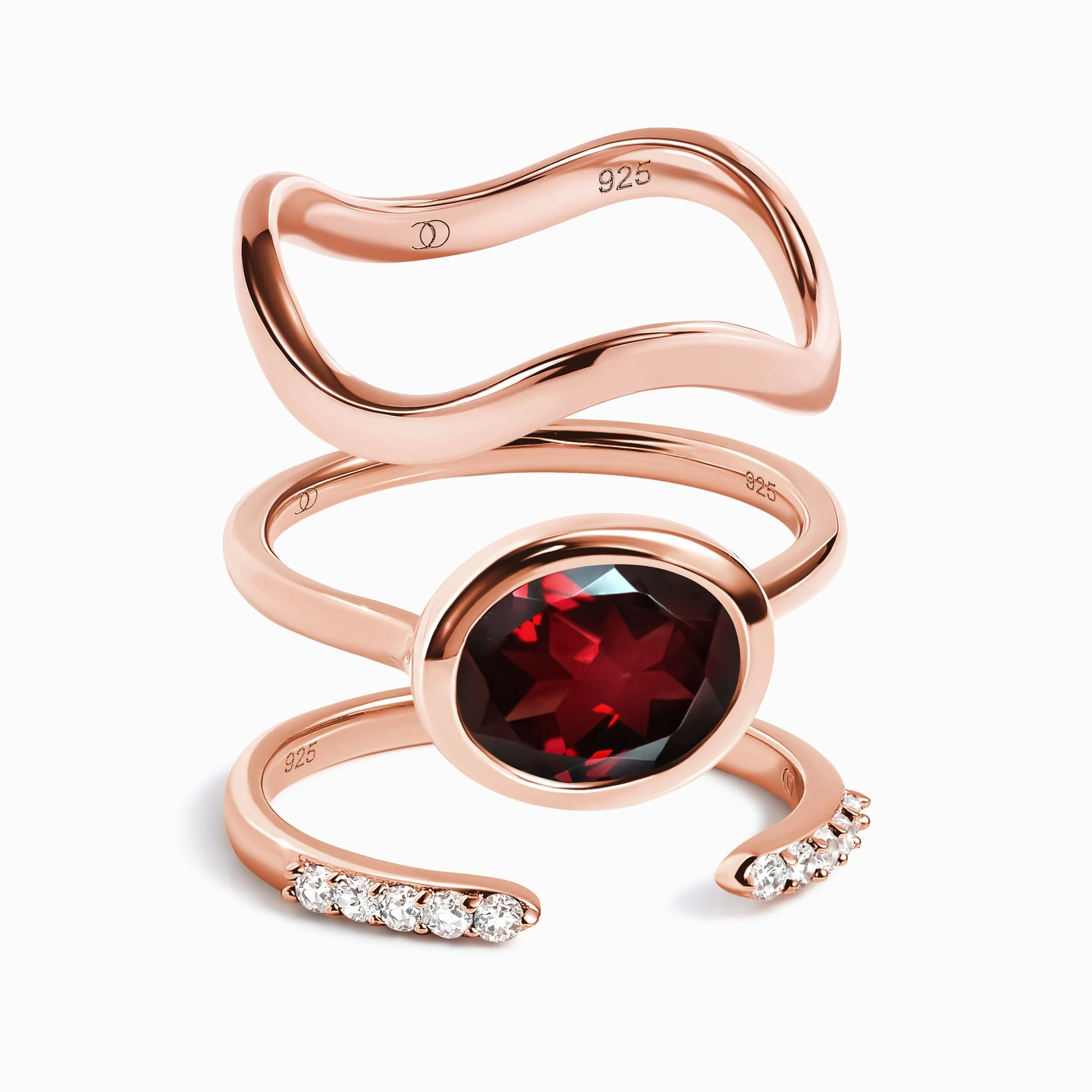 Garnet Skin Touch Ring - Twinkling & Waves Band - Image 3